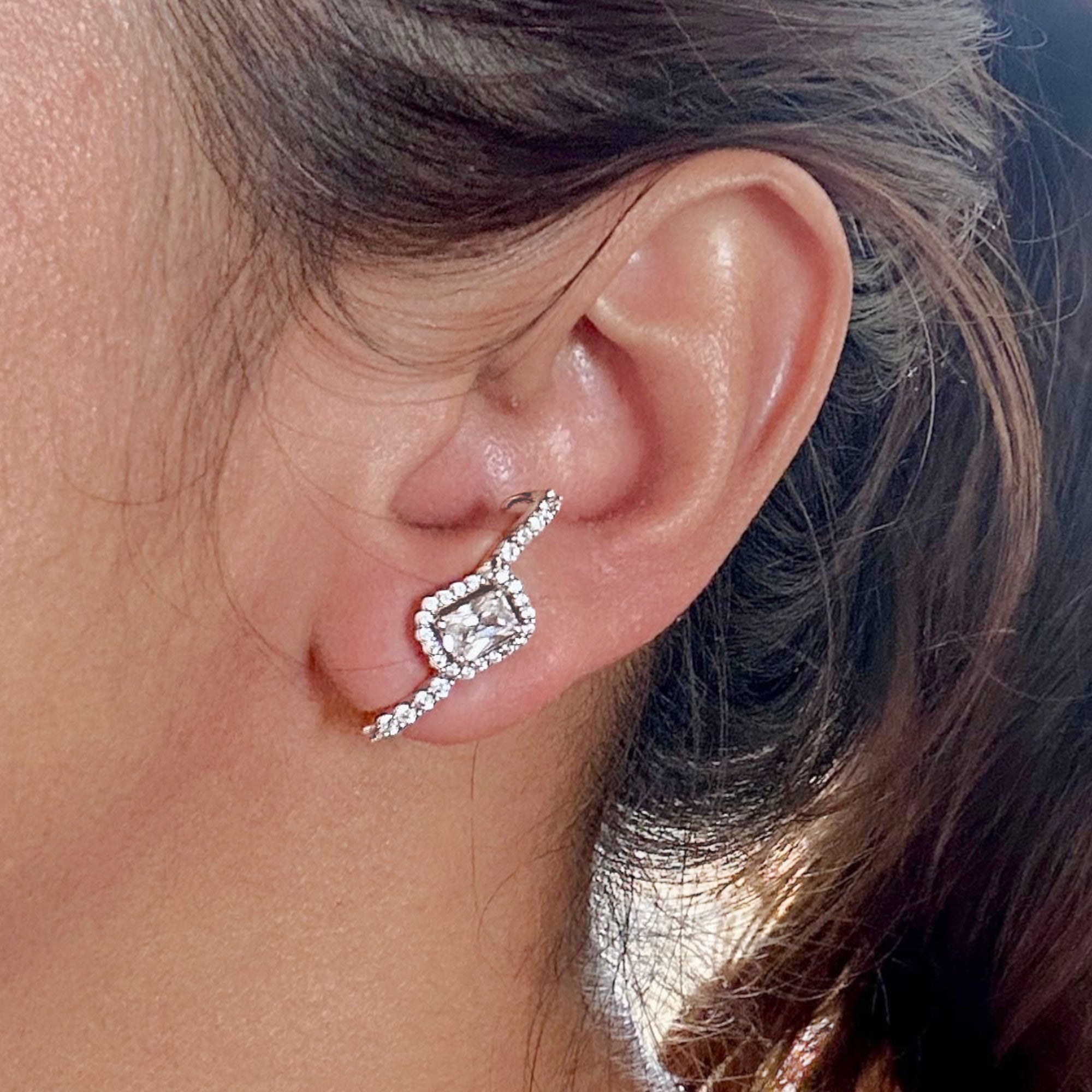 Brilliant Solitaire Climber Cuff Earrings