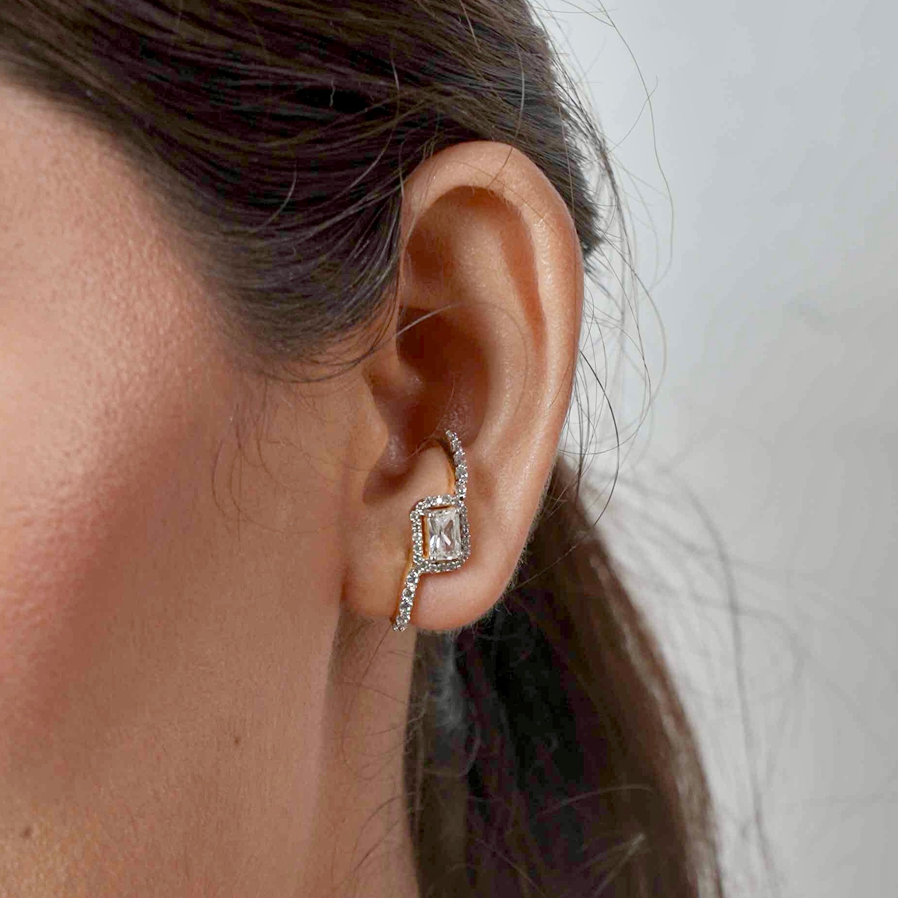 Brilliant Solitaire Climber Cuff Earrings