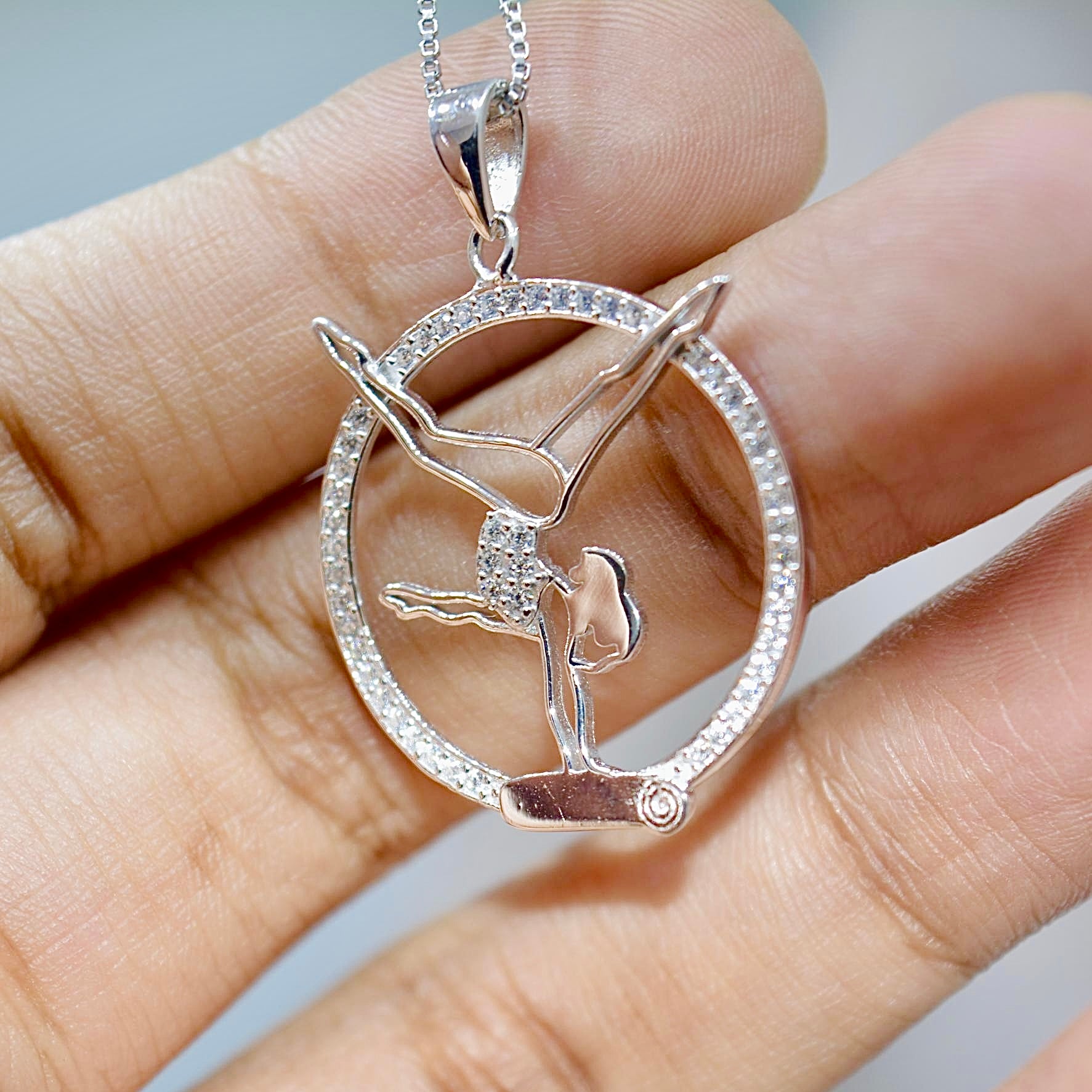 925 Silver Gymnastics Girl Pendant Necklace