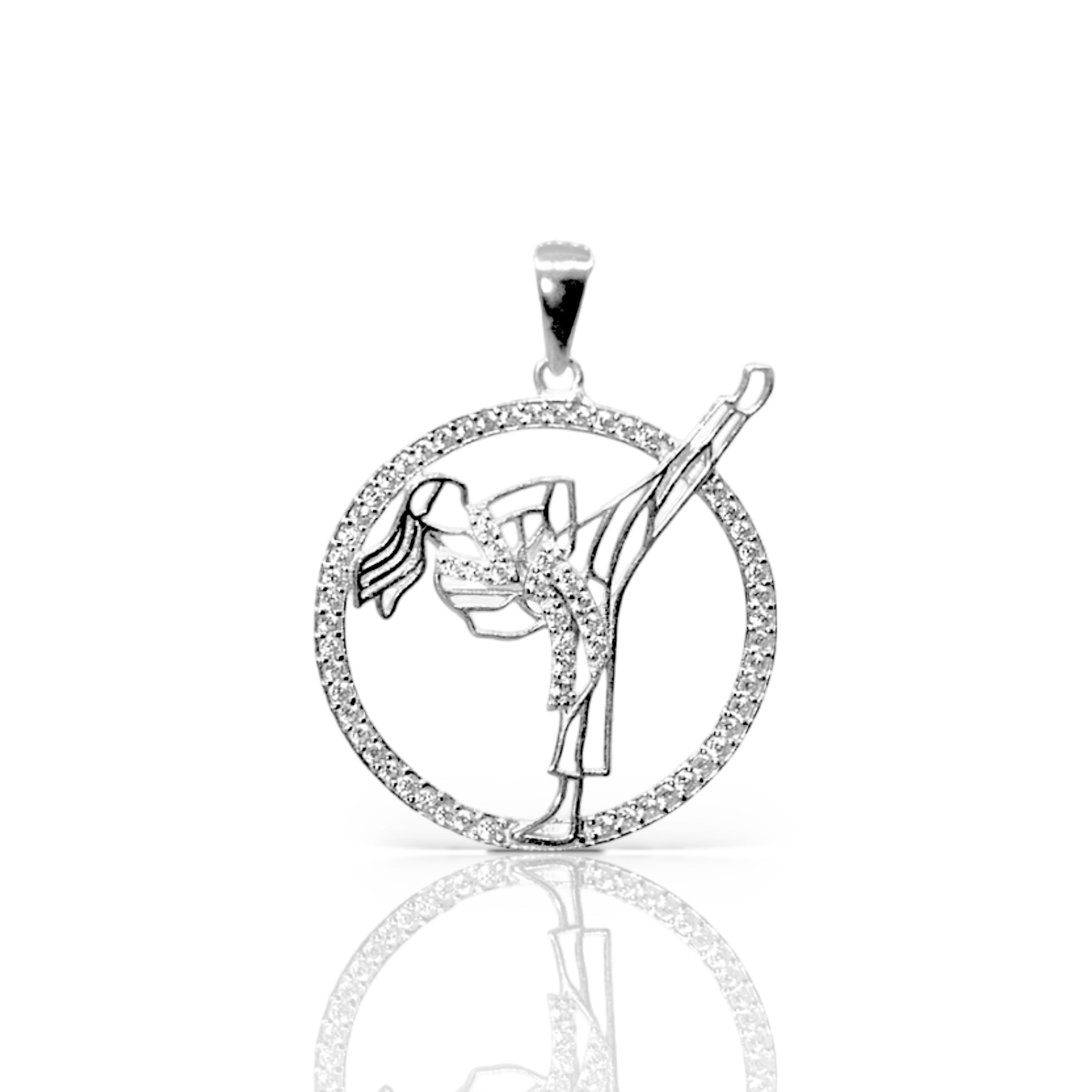 925 Silver Karate Kicker Girl Pendant