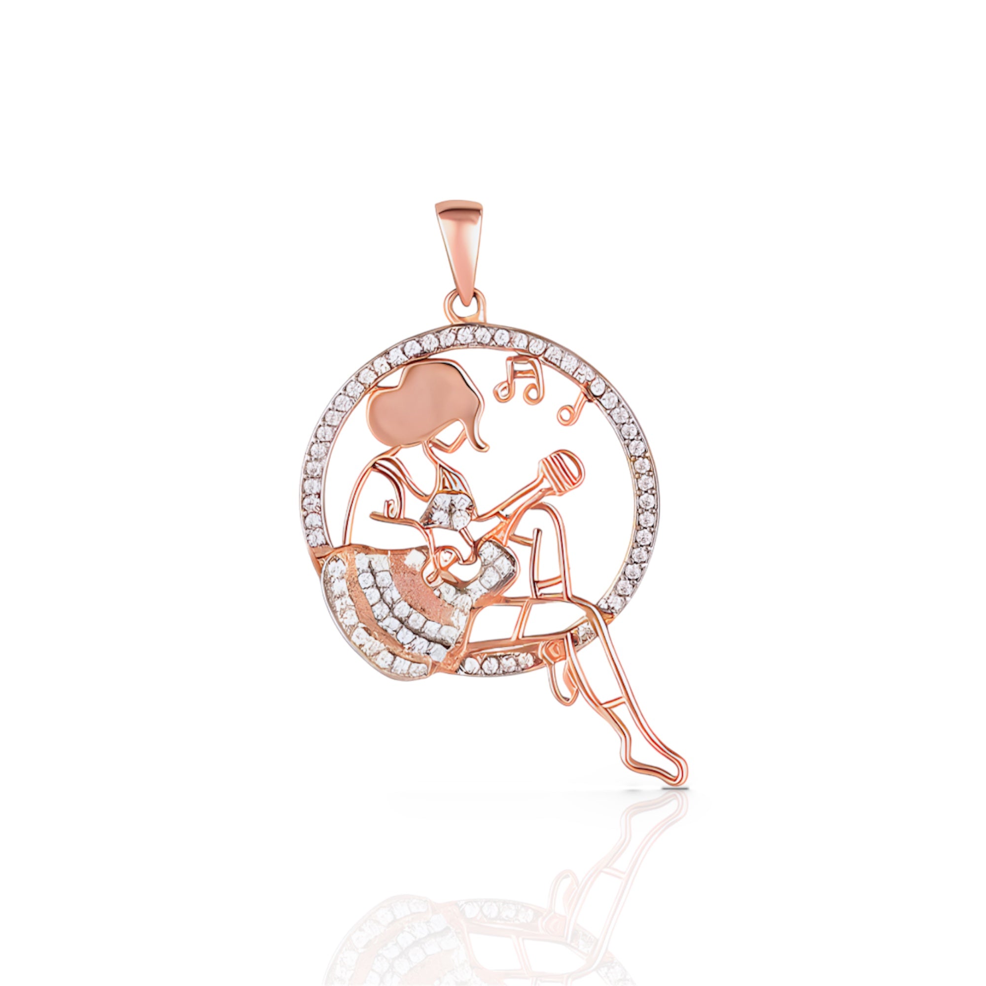 925 Silver Guitar Girl Pendant Necklace