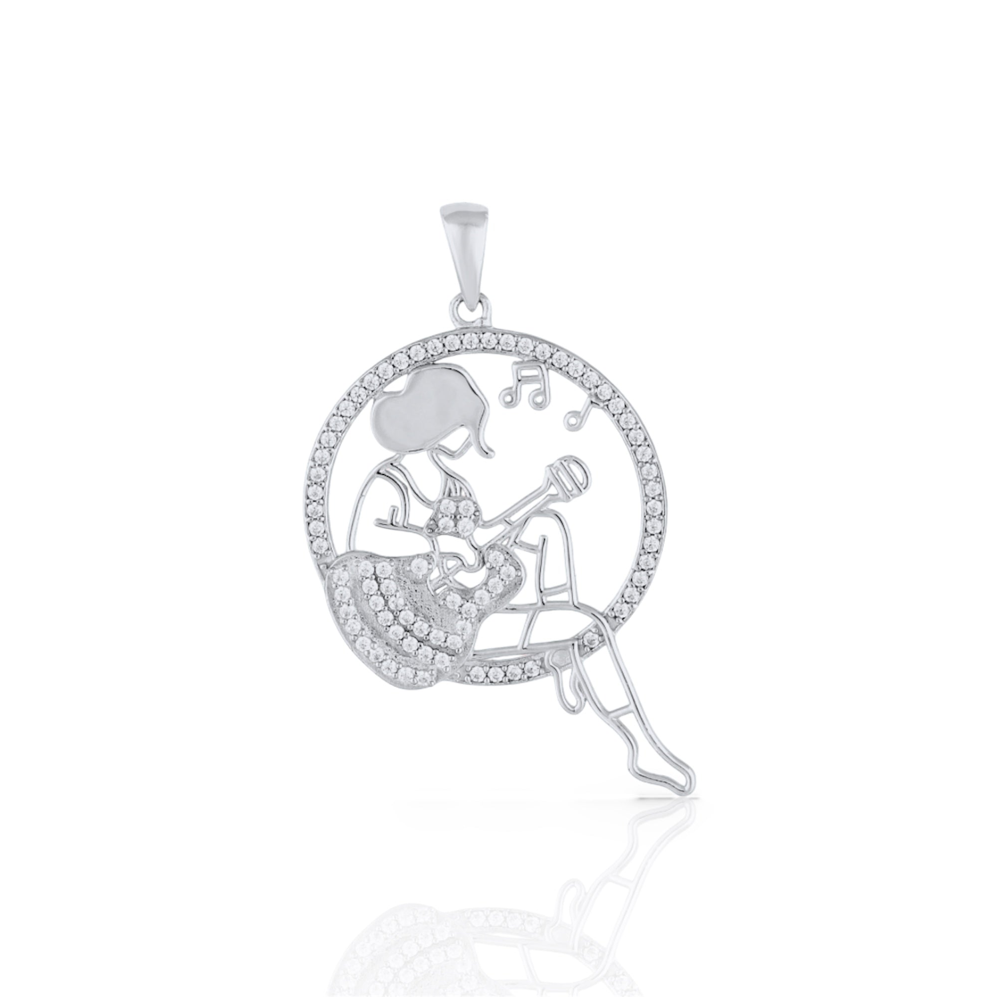 925 Silver Guitar Girl Pendant Necklace