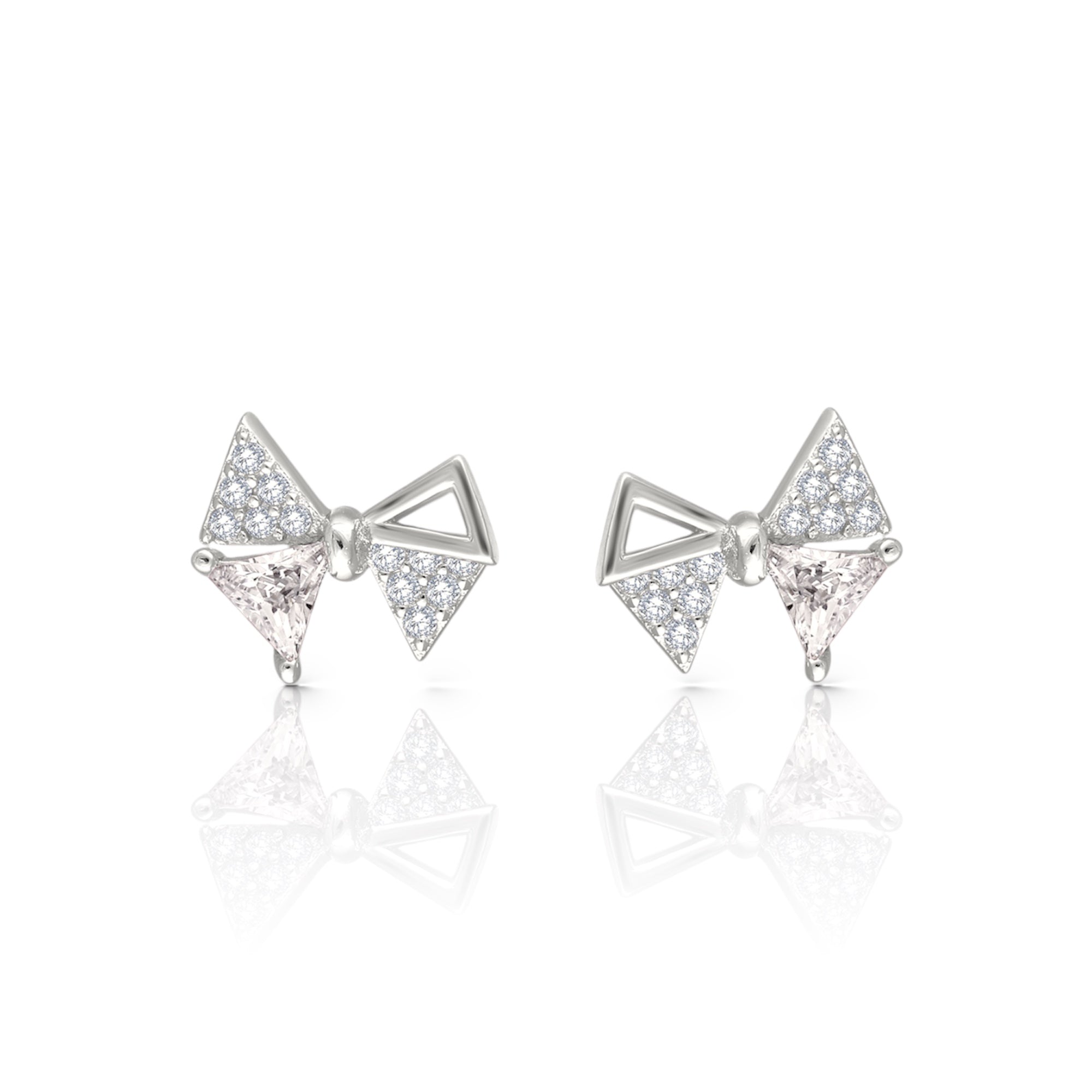 Bow Knot 925 Silver Rose Earrings with Sparkling AAA Cubic Zirconia