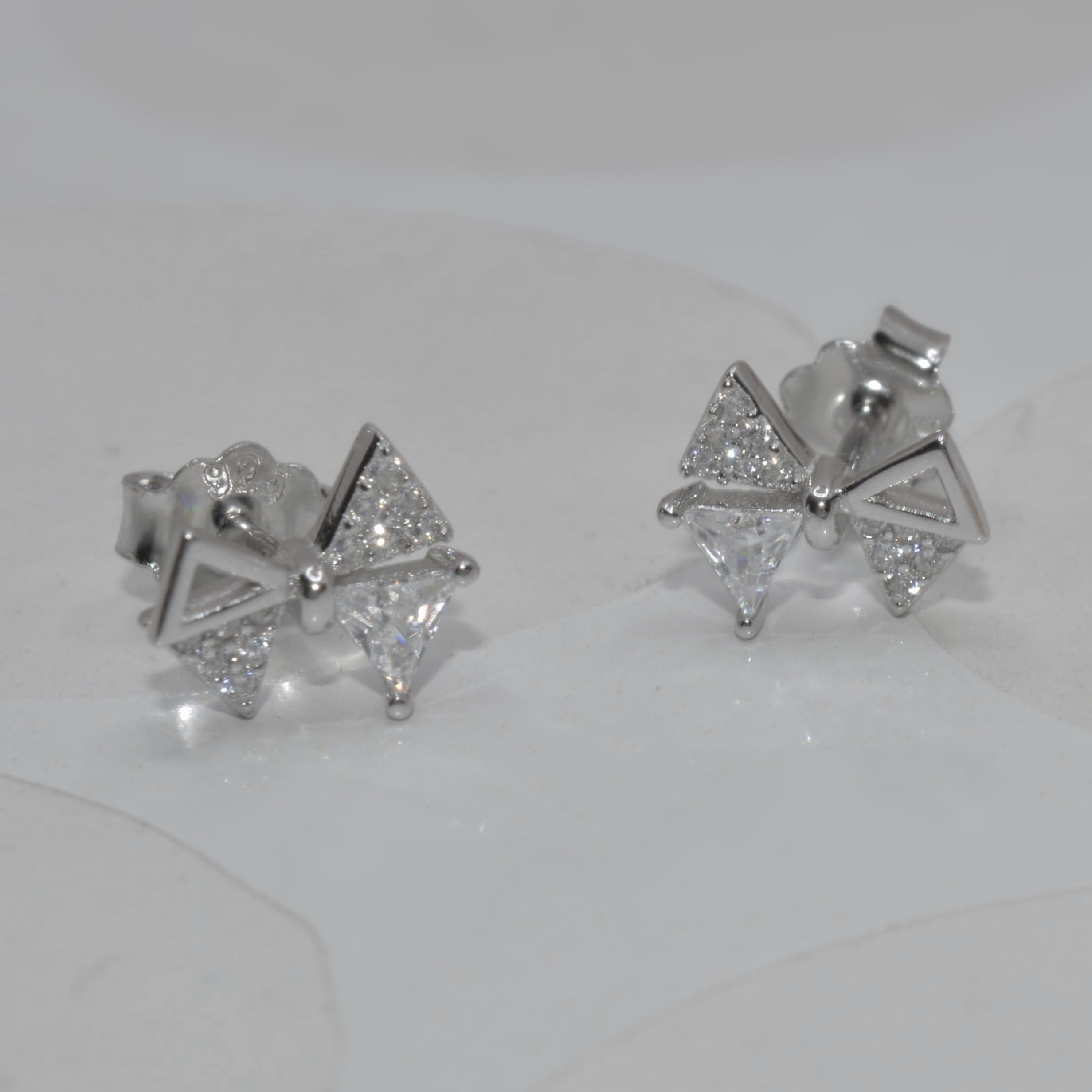 Bow Knot 925 Silver Rose Earrings with Sparkling AAA Cubic Zirconia