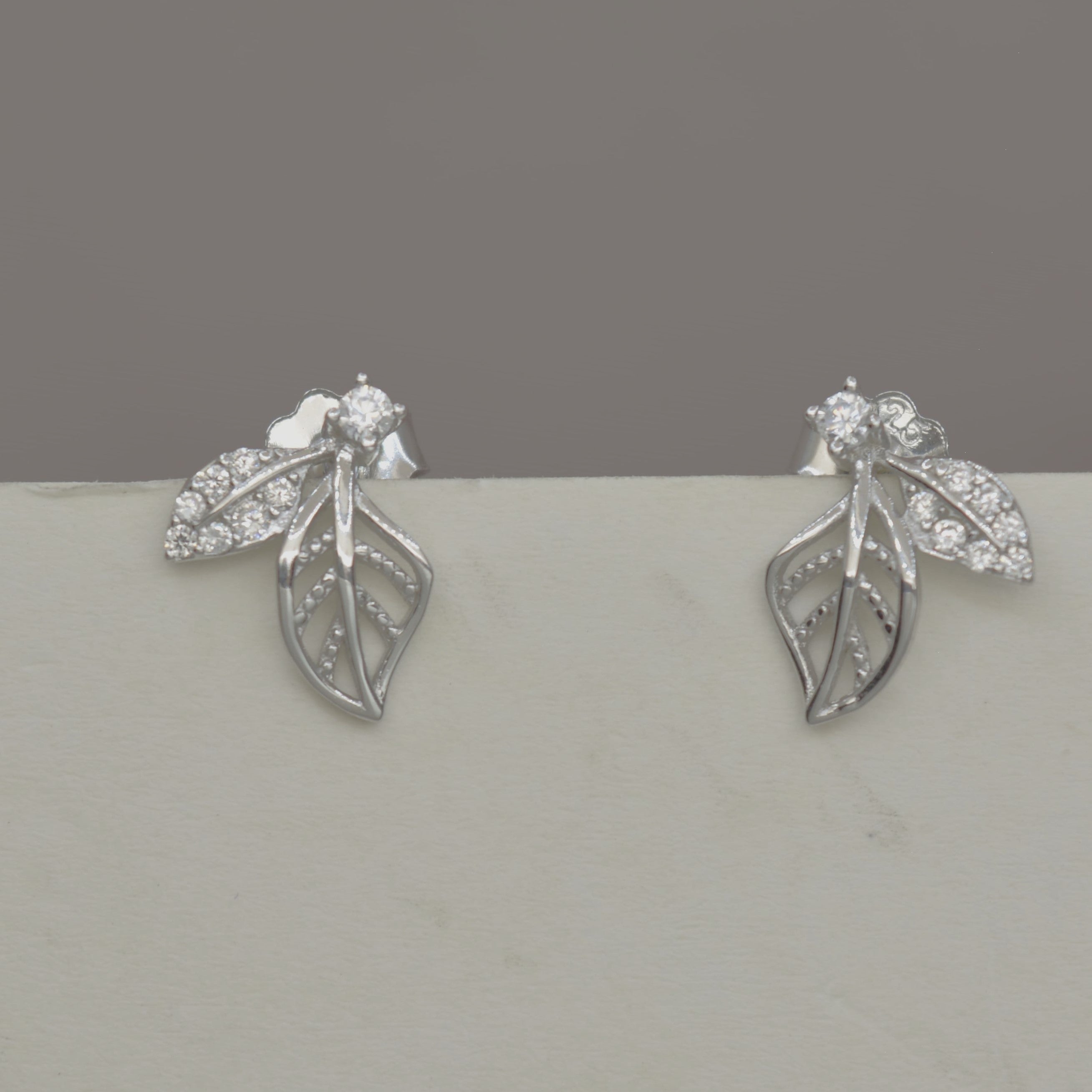 925 Silver Delicate Leaf Stud Earrings