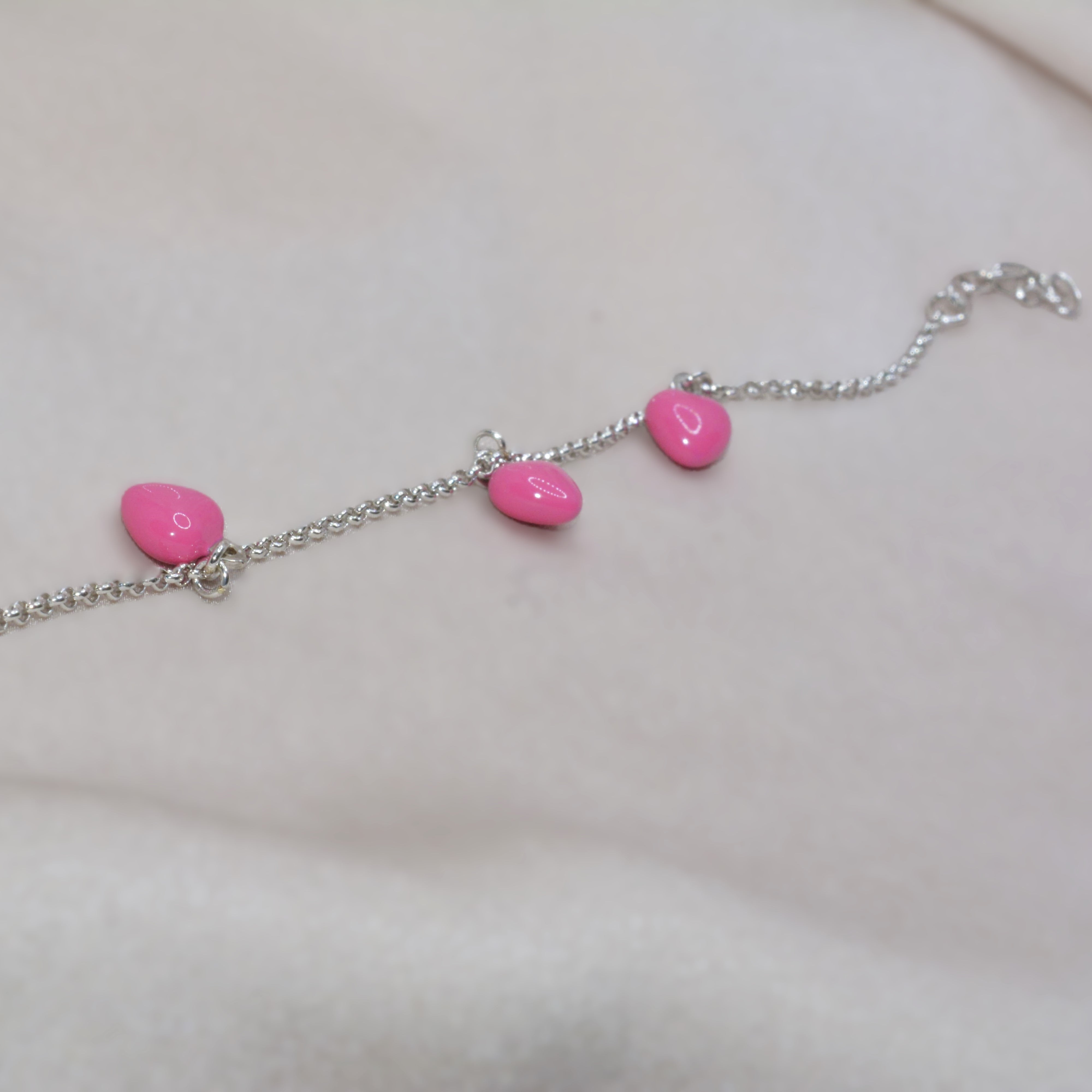 Pink Heart Charm Bracelet in 925 Sterling Silver