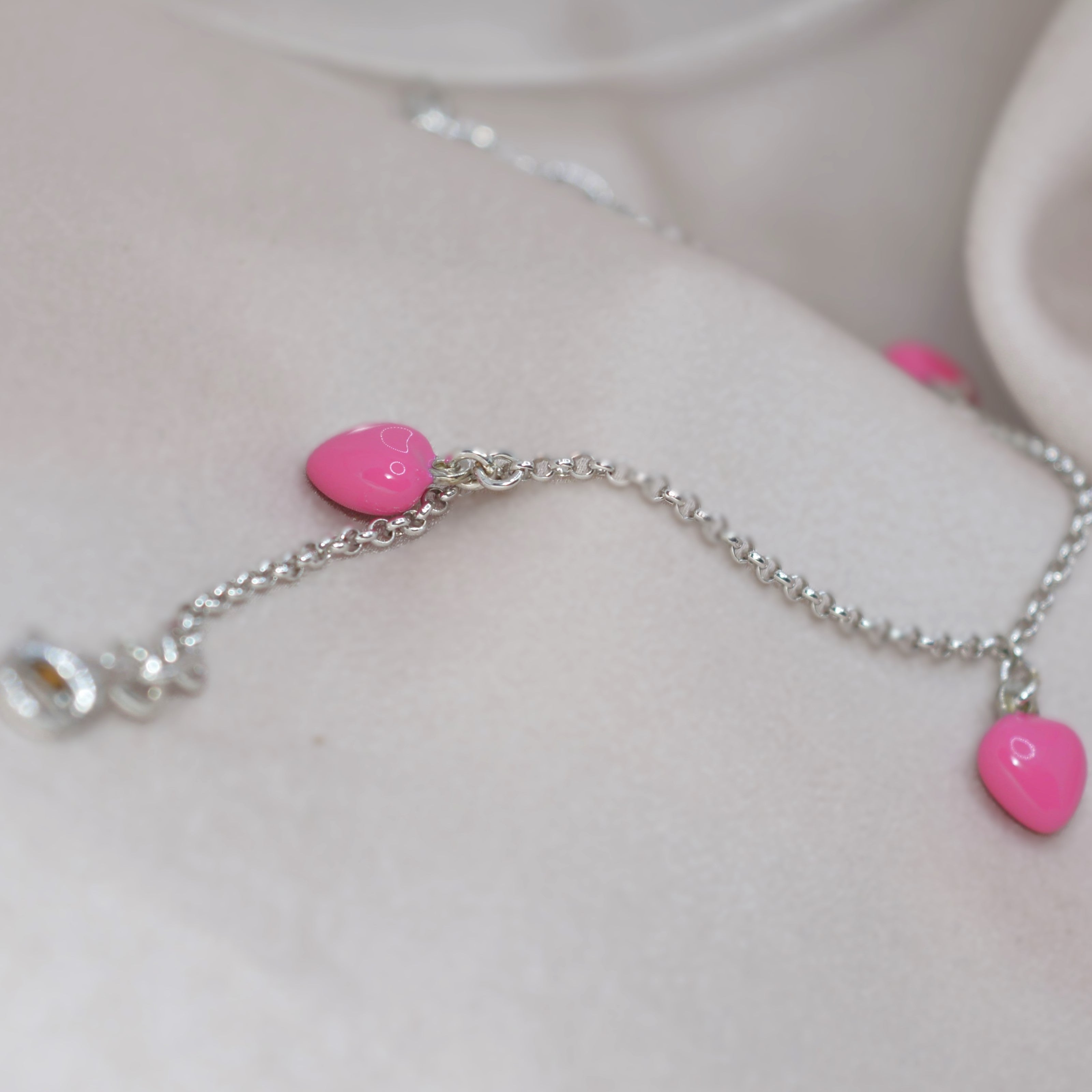 Pink Heart Charm Bracelet in 925 Sterling Silver