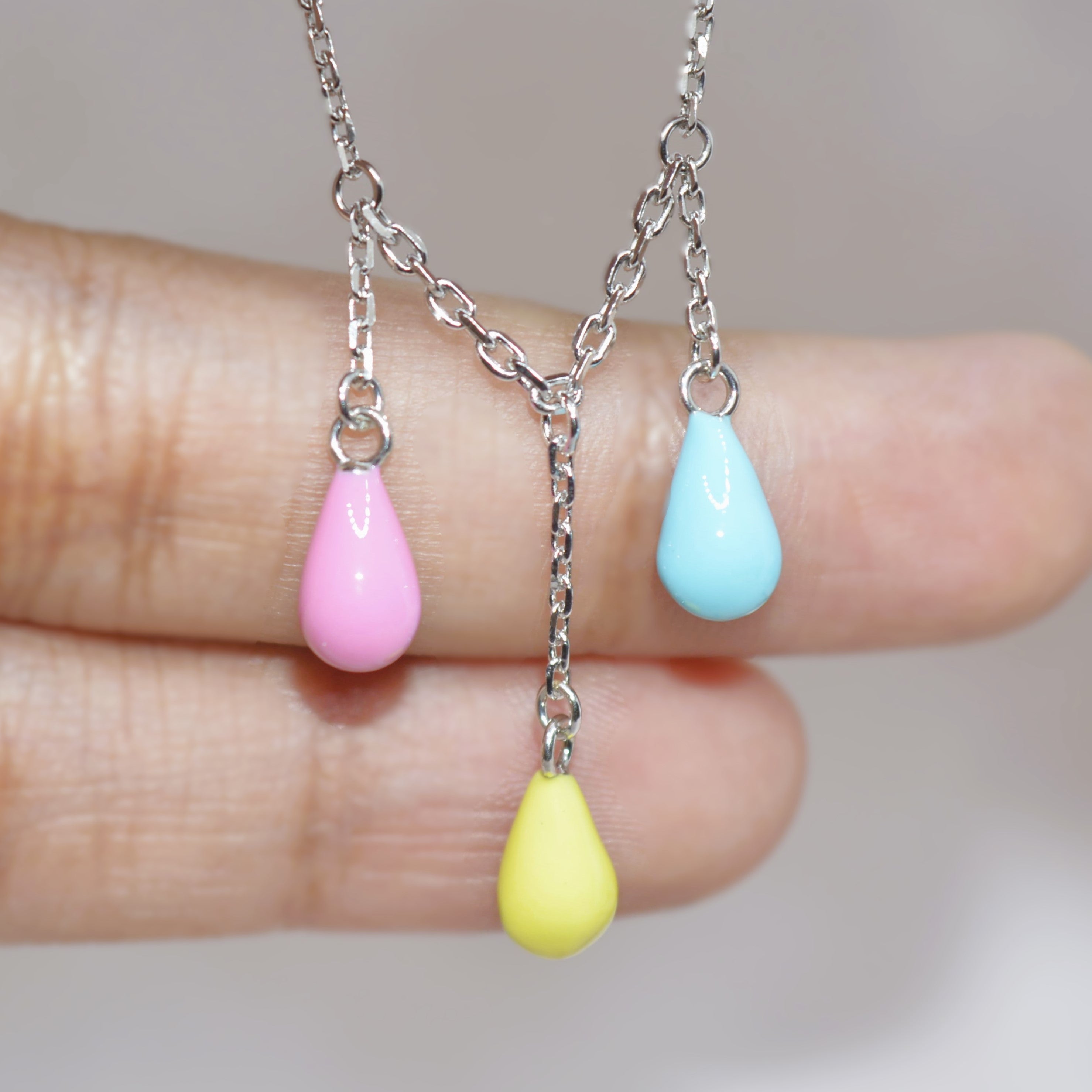 Pastel Teardrop Necklace for Teen in 925 Sterling Silver