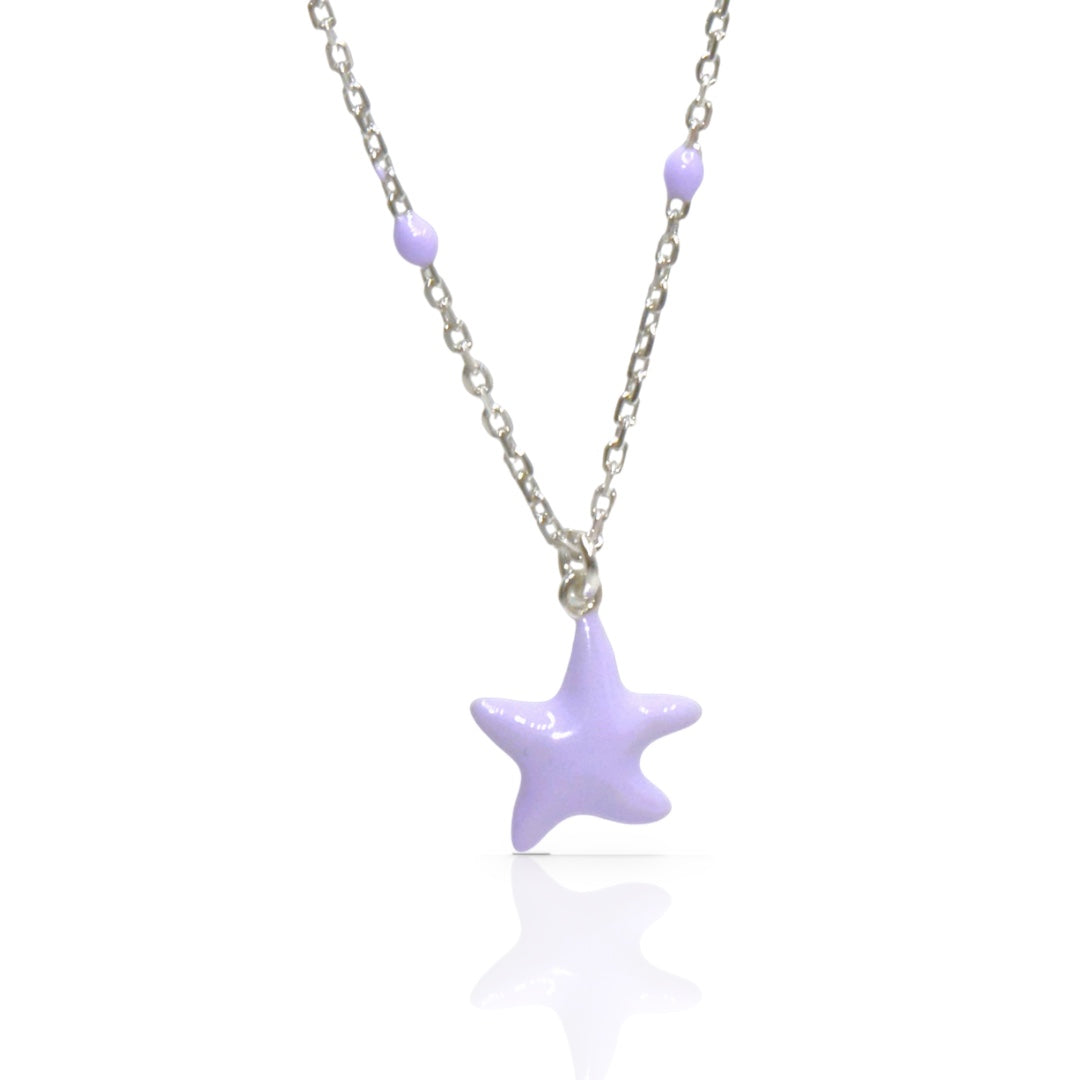 Delicate Lavender Starfish Necklace in 925 Sterling Silver