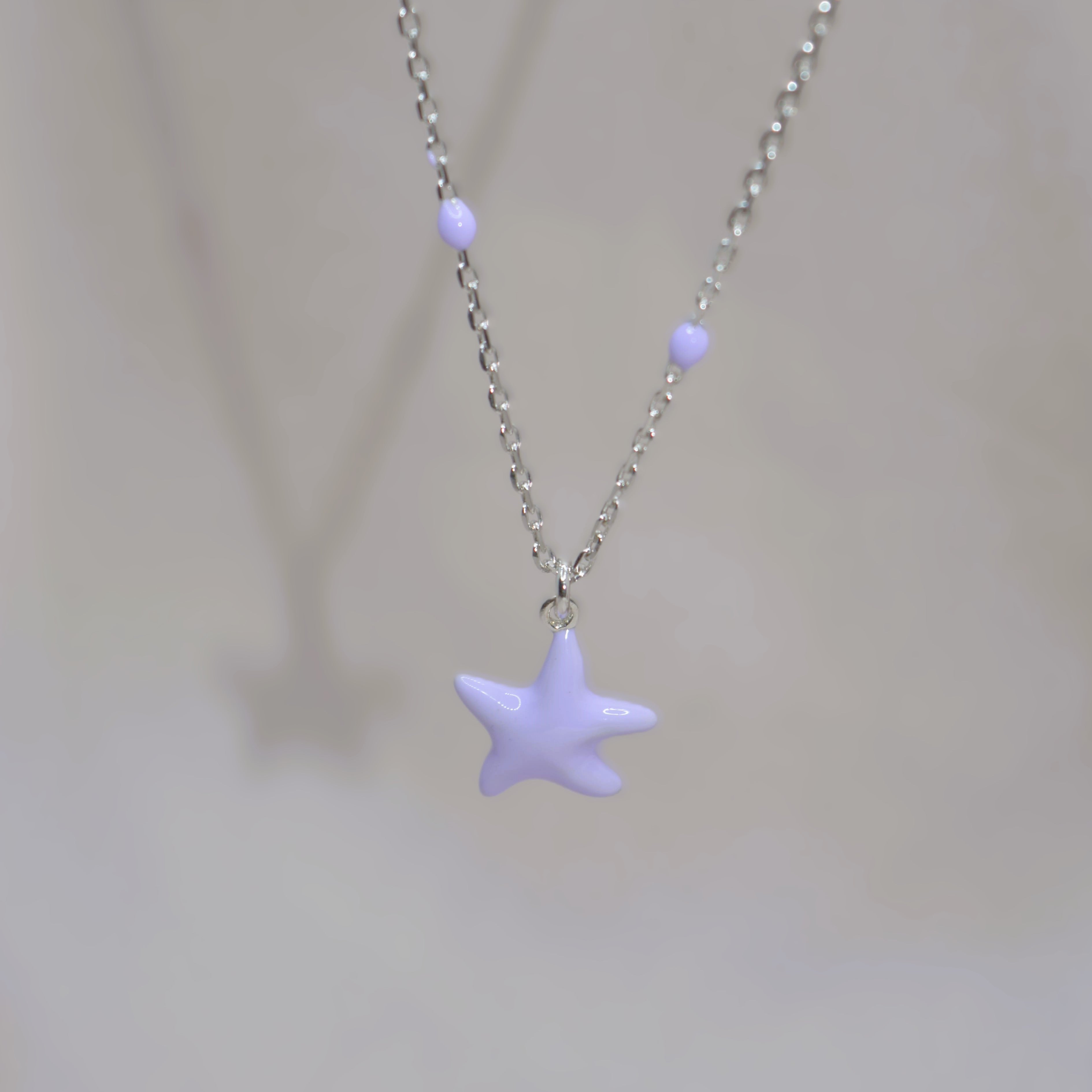 Delicate Lavender Starfish Necklace in 925 Sterling Silver