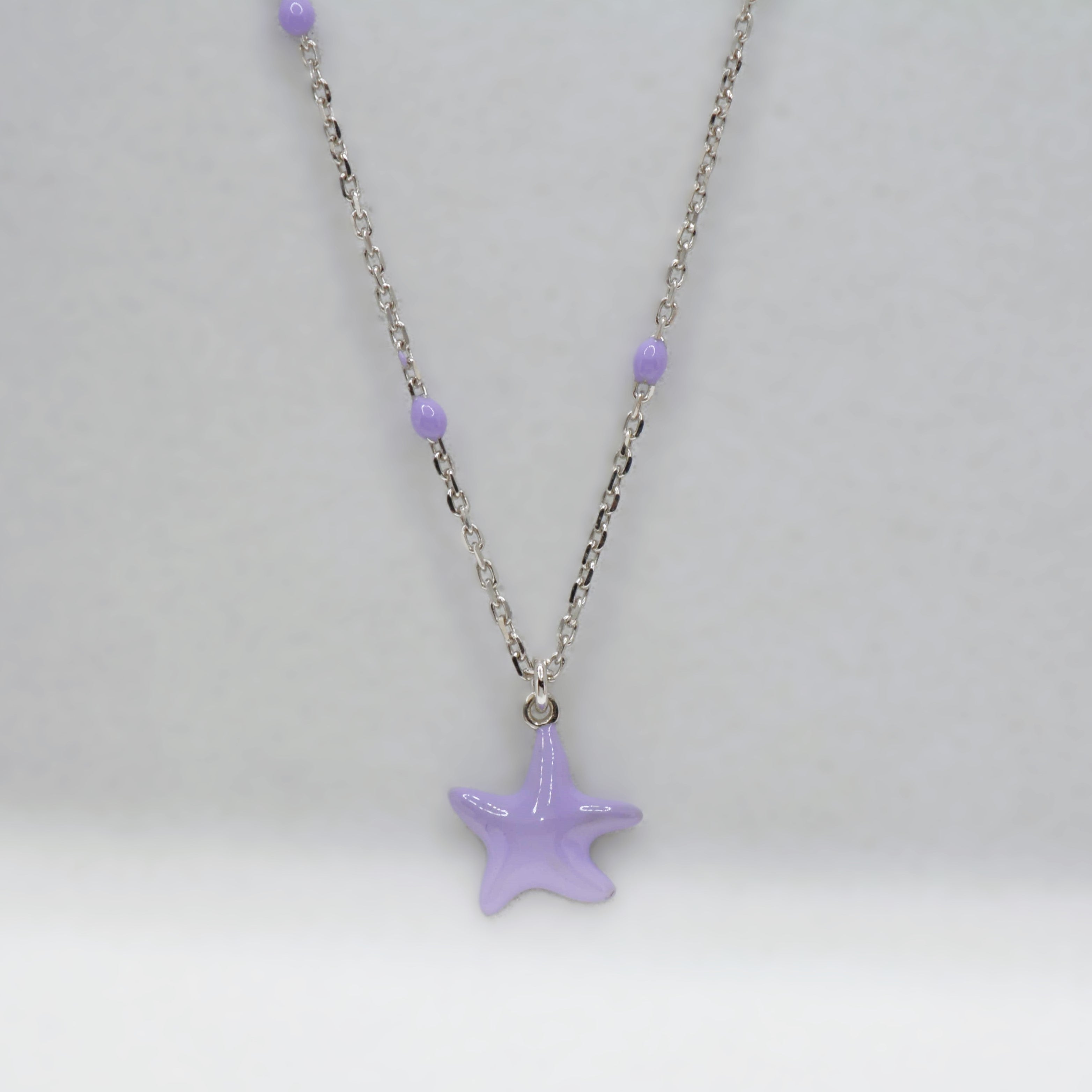 Delicate Lavender Starfish Necklace in 925 Sterling Silver