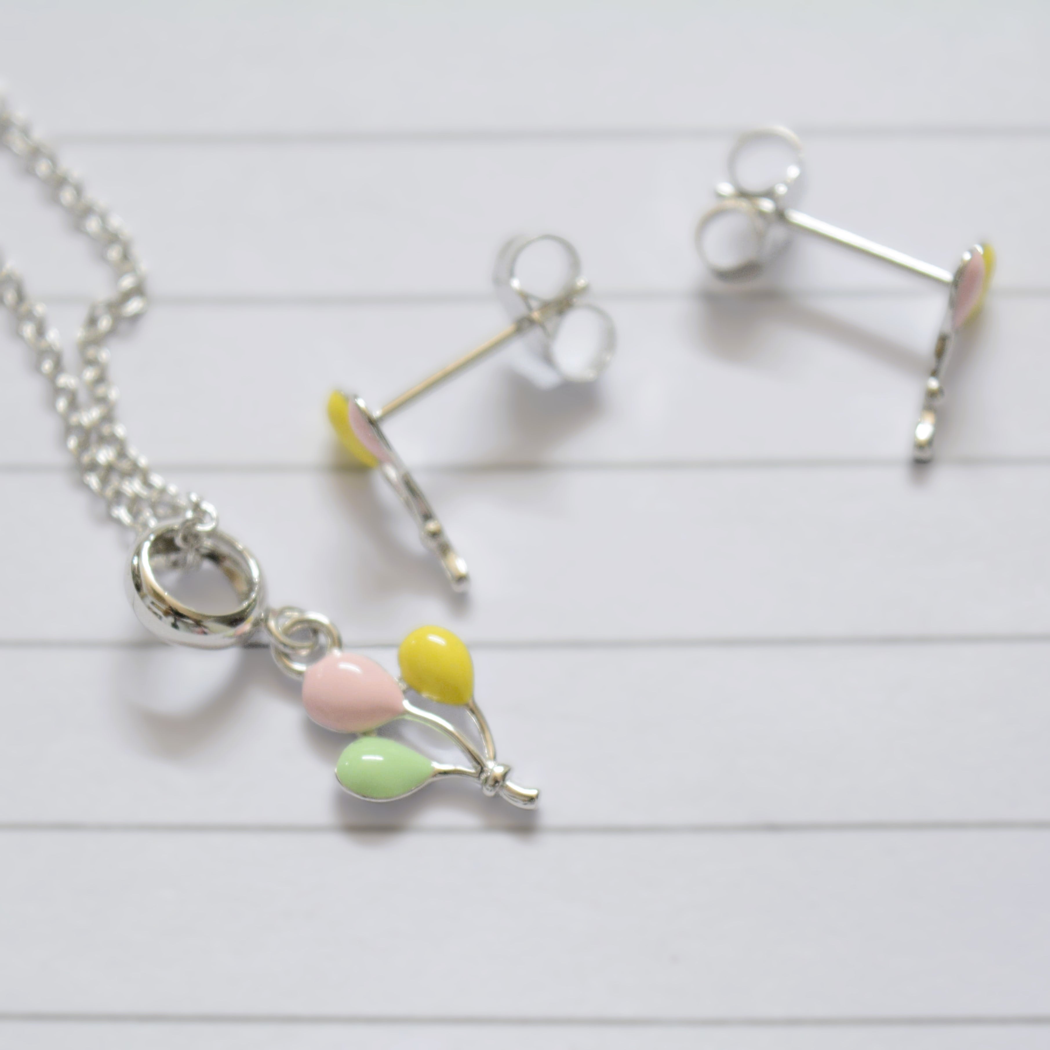 Whimsical Pastel Balloon Necklace Set for Teen in 925 Silver