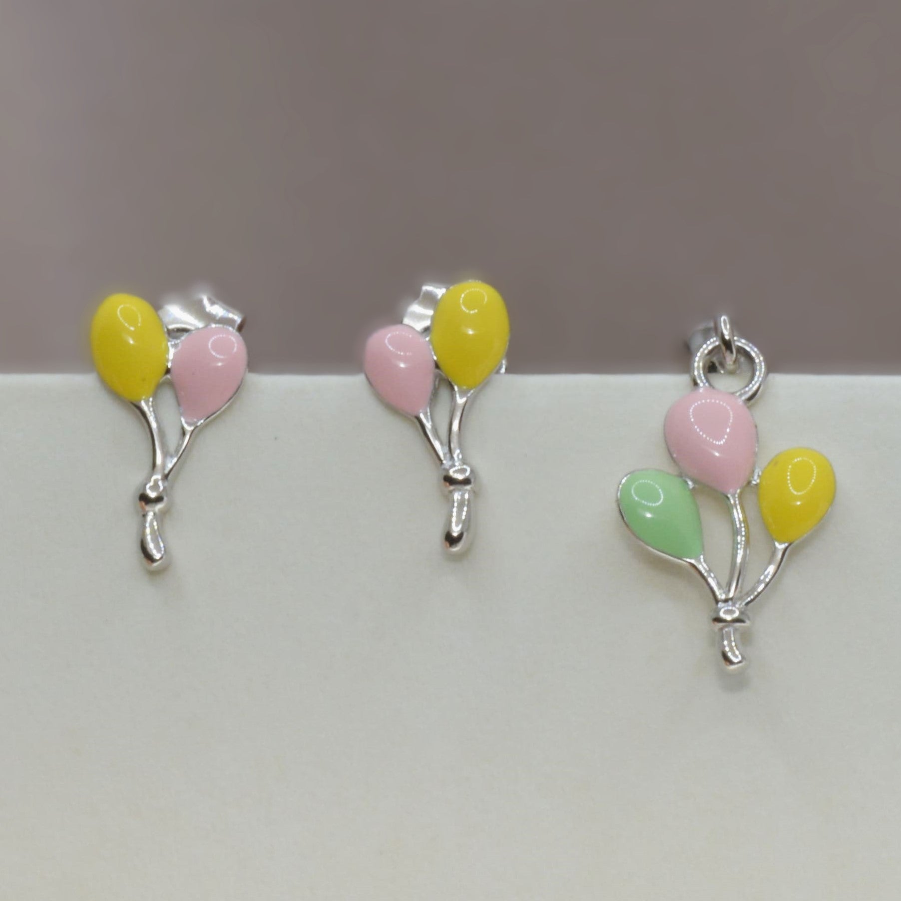 Whimsical Pastel Balloon Necklace Set for Teen in 925 Silver