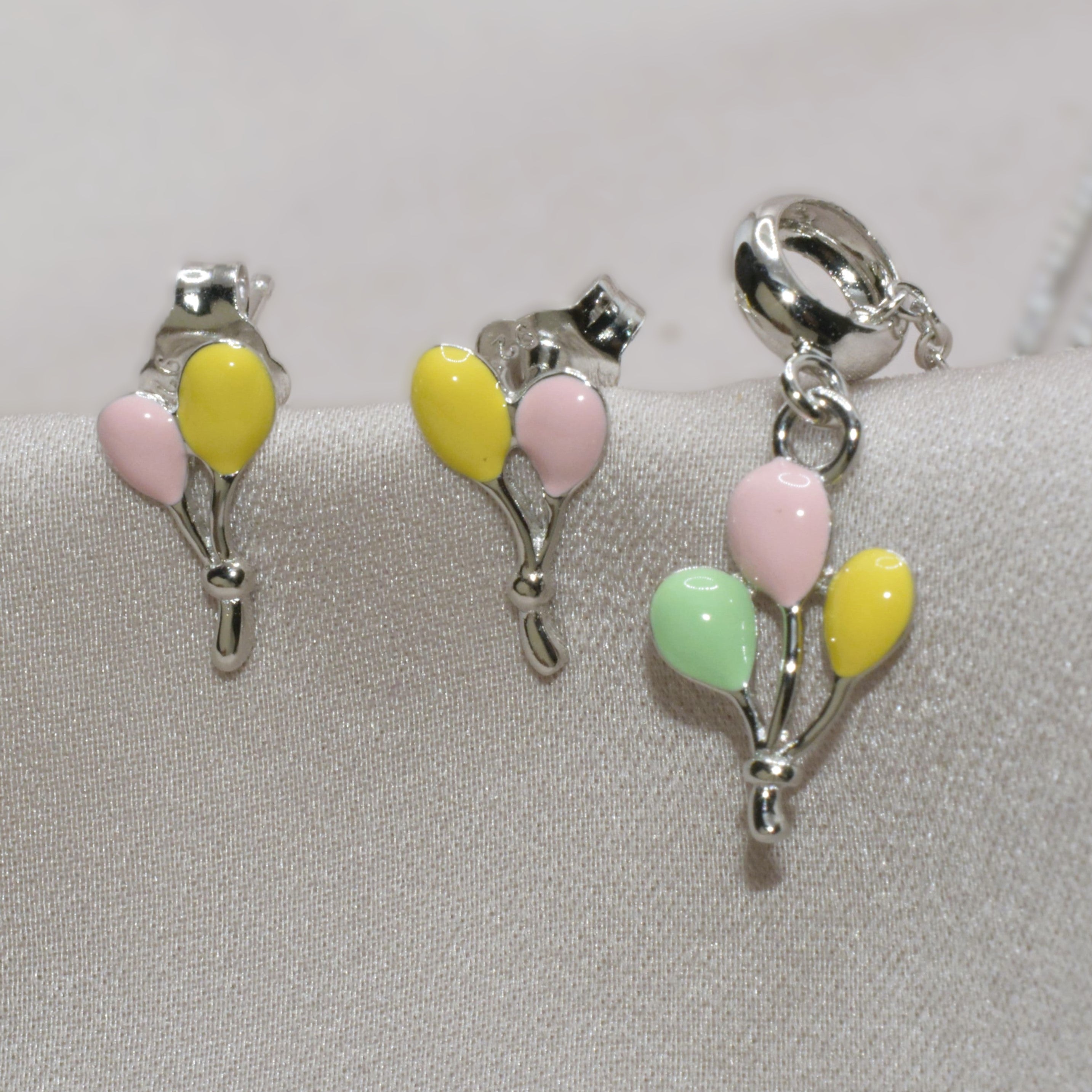 Whimsical Pastel Balloon Necklace Set for Teen in 925 Silver