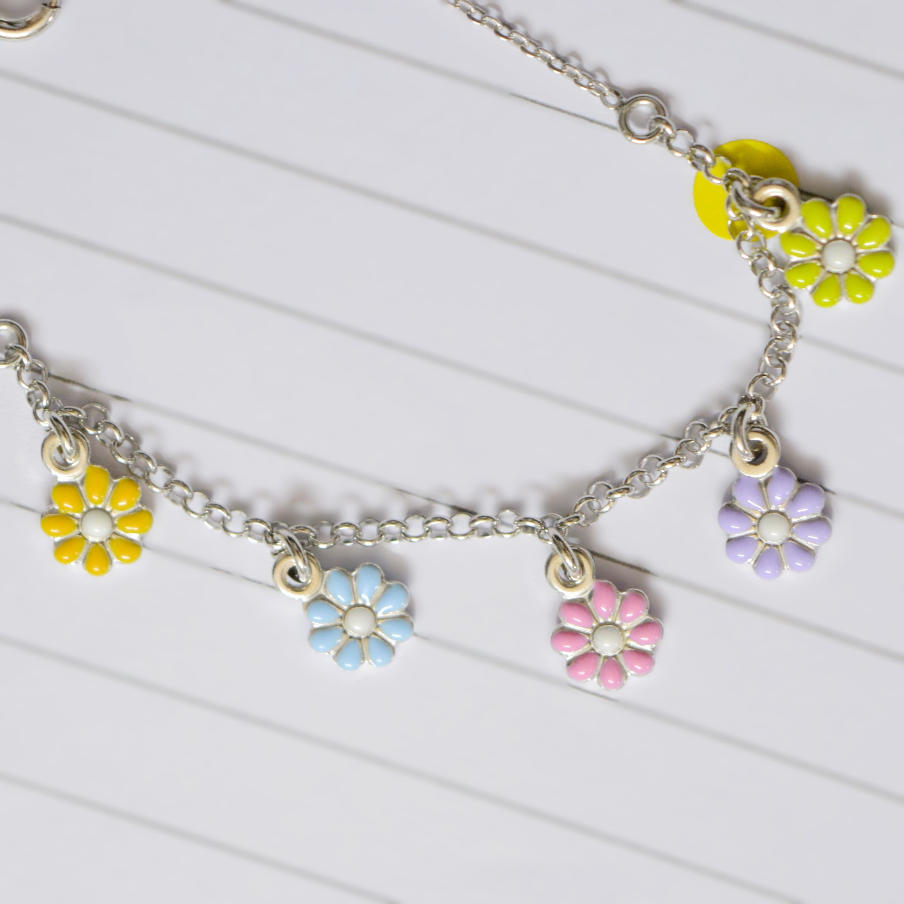 Colorful Flower Charm Necklace for Teens - 925 Silver Jewelry