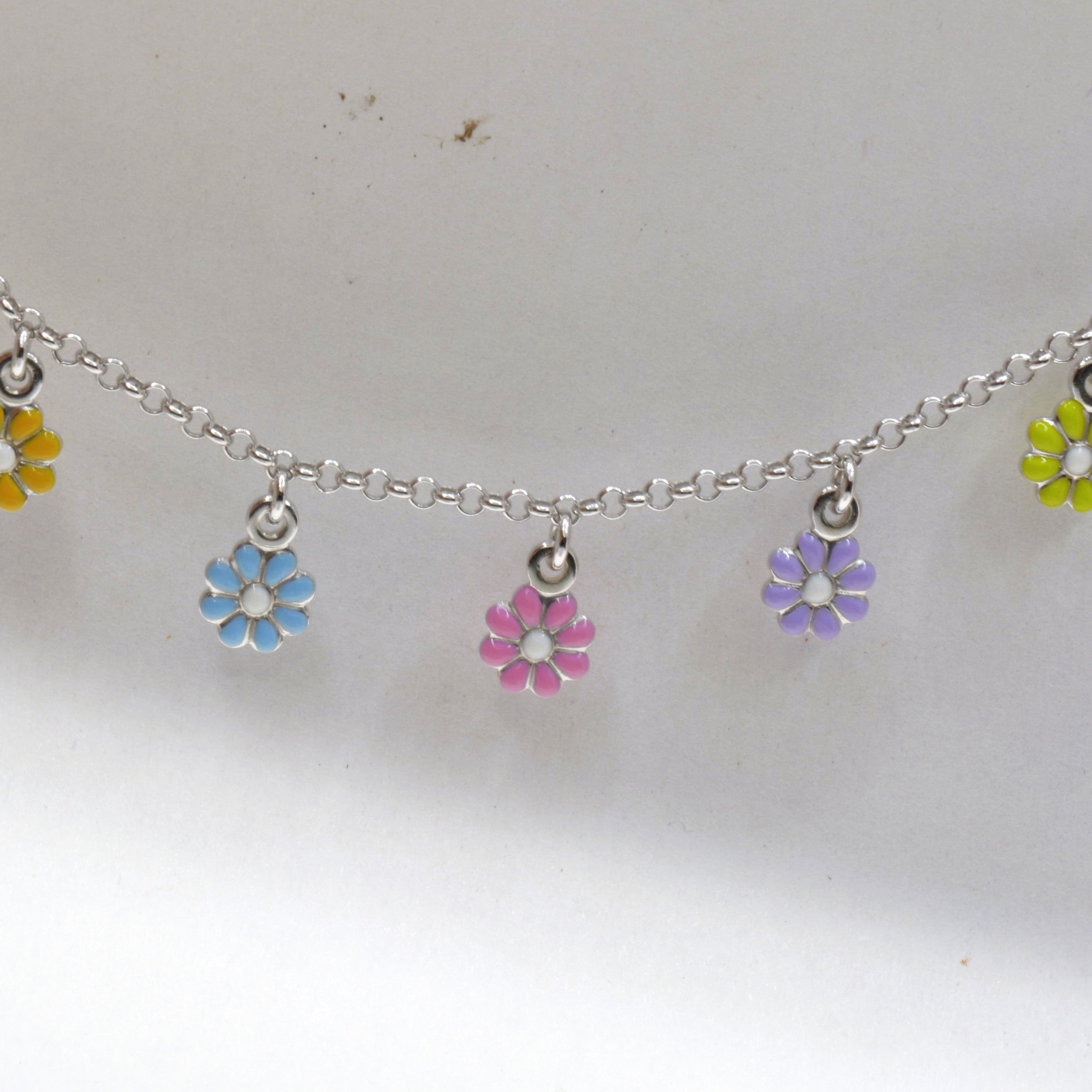 Colorful Flower Charm Necklace for Teens - 925 Silver Jewelry