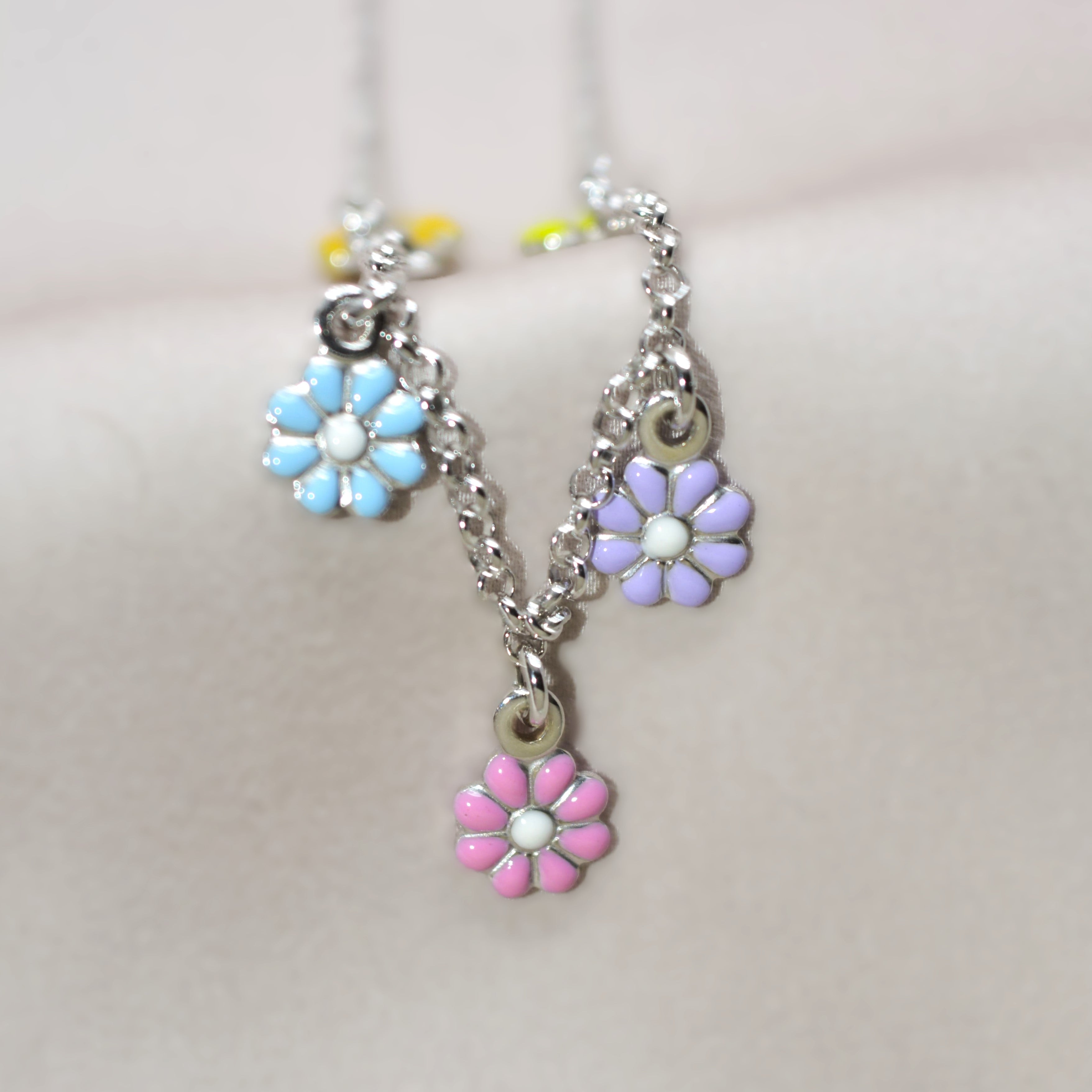 Colorful Flower Charm Necklace for Teens - 925 Silver Jewelry