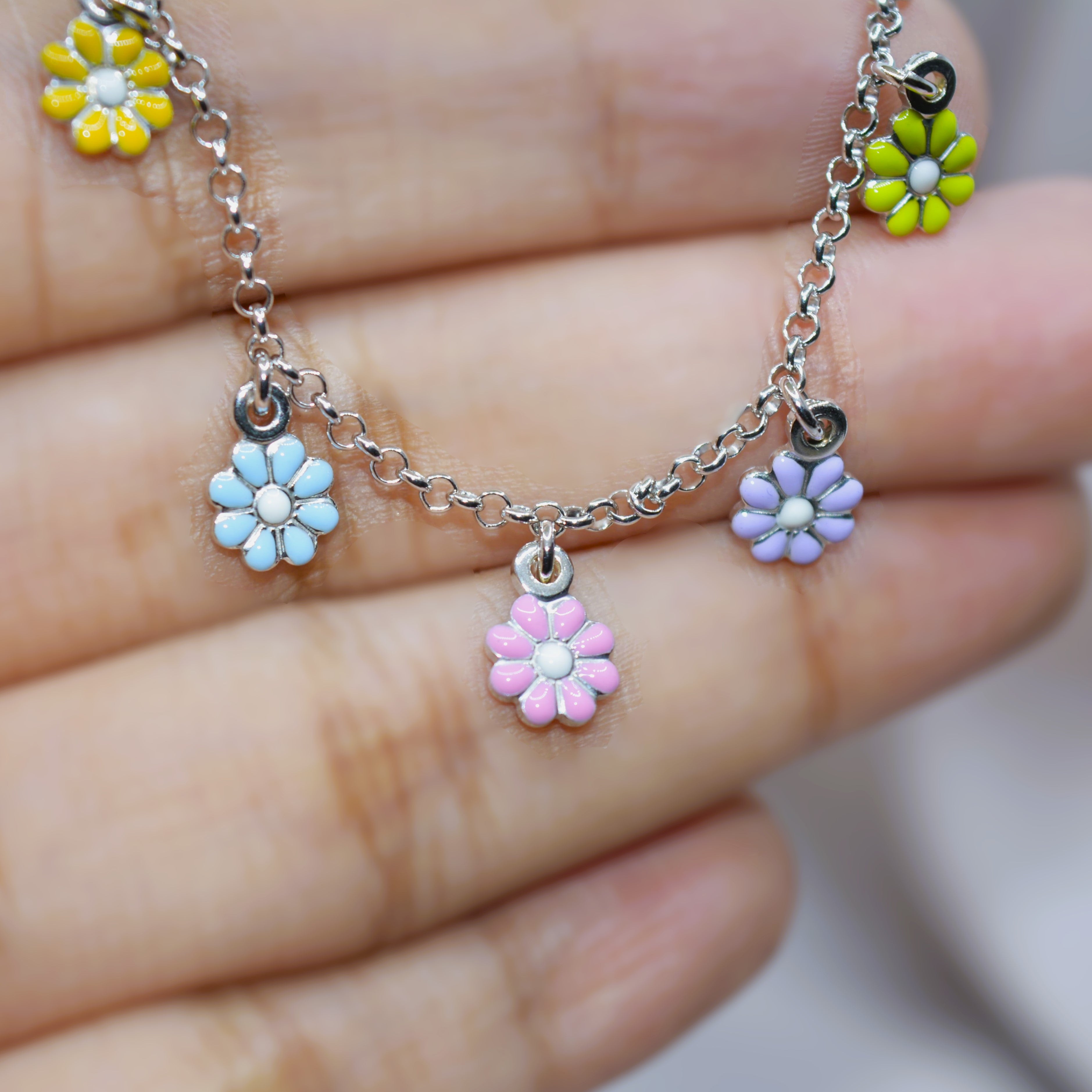 Colorful Flower Charm Necklace for Teens - 925 Silver Jewelry