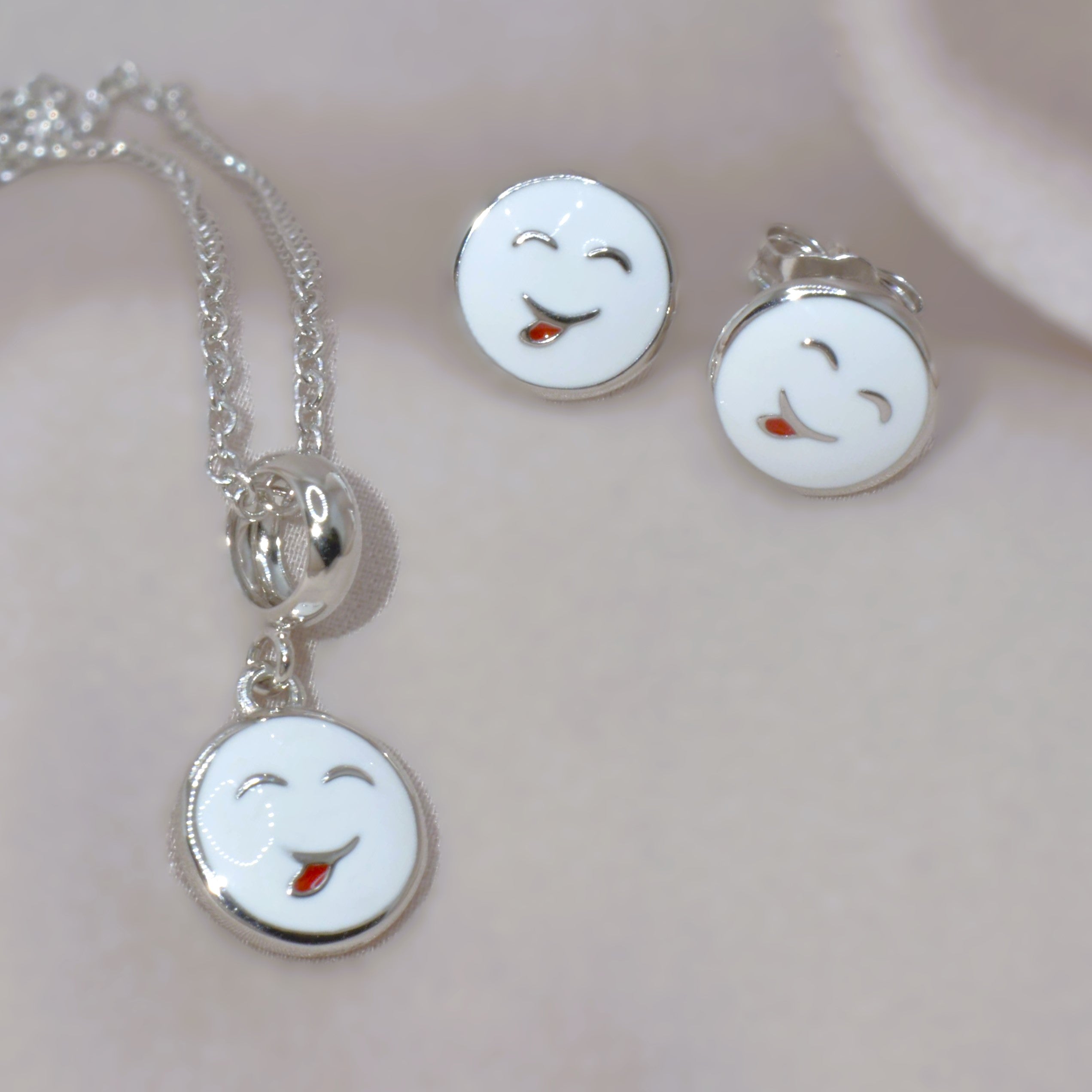 Smiley Face Necklace Set for Kids - 925 Silver Jewelry