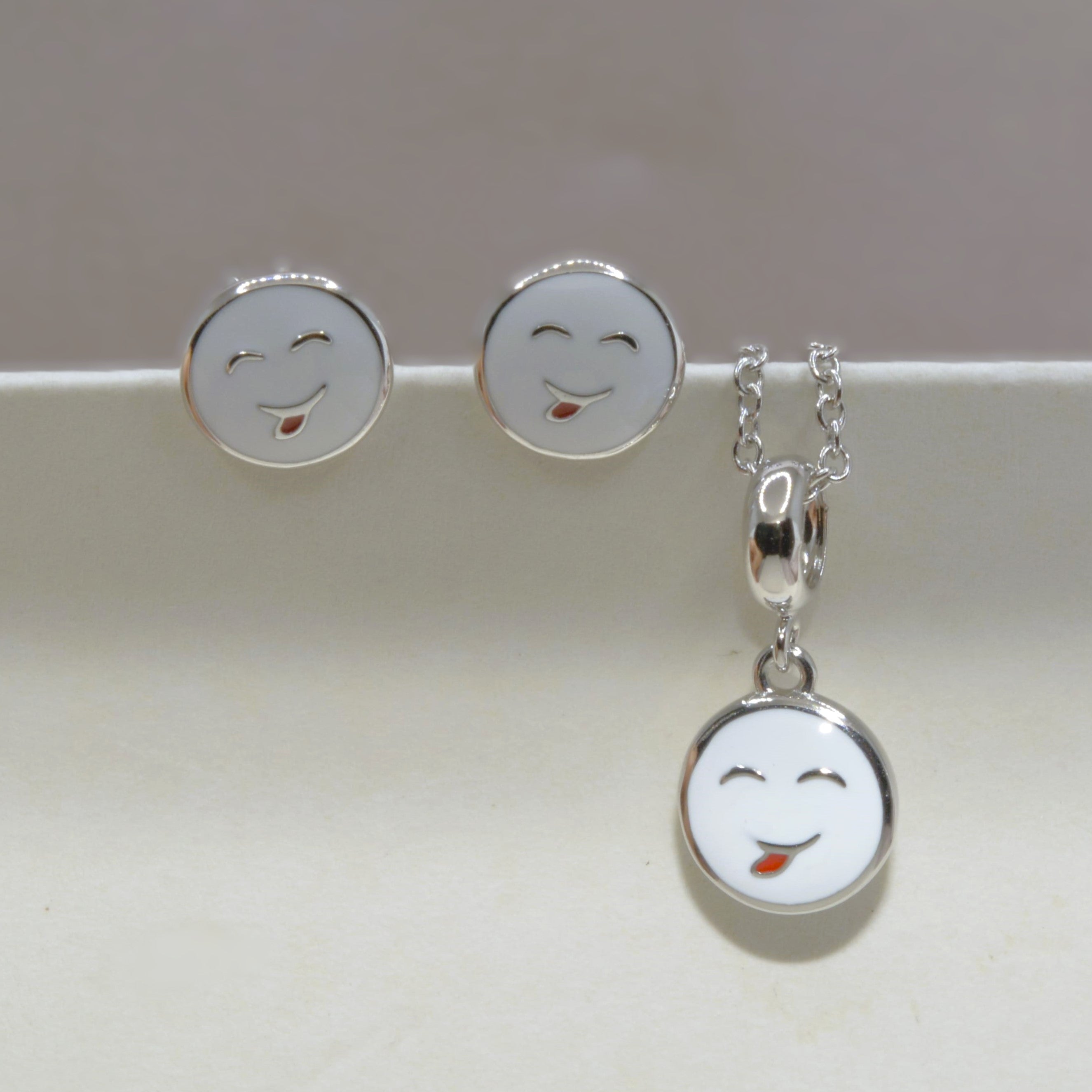 Smiley Face Necklace Set for Kids - 925 Silver Jewelry