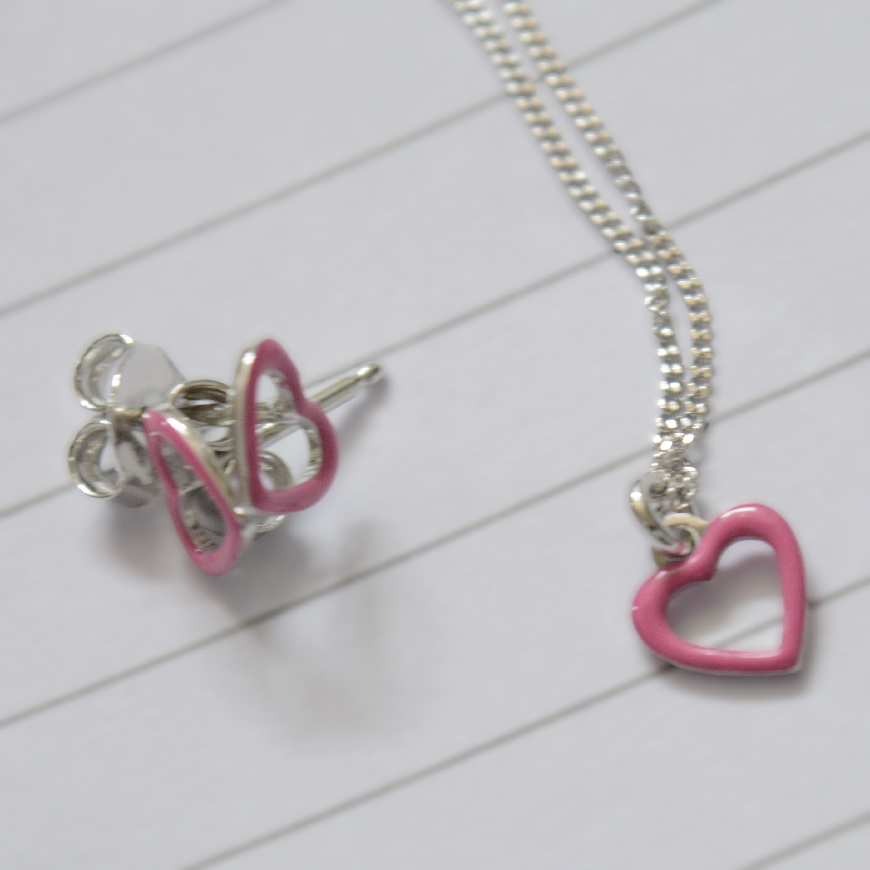 Pink Heart Necklace Set for Kids - 925 Silver Jewelry