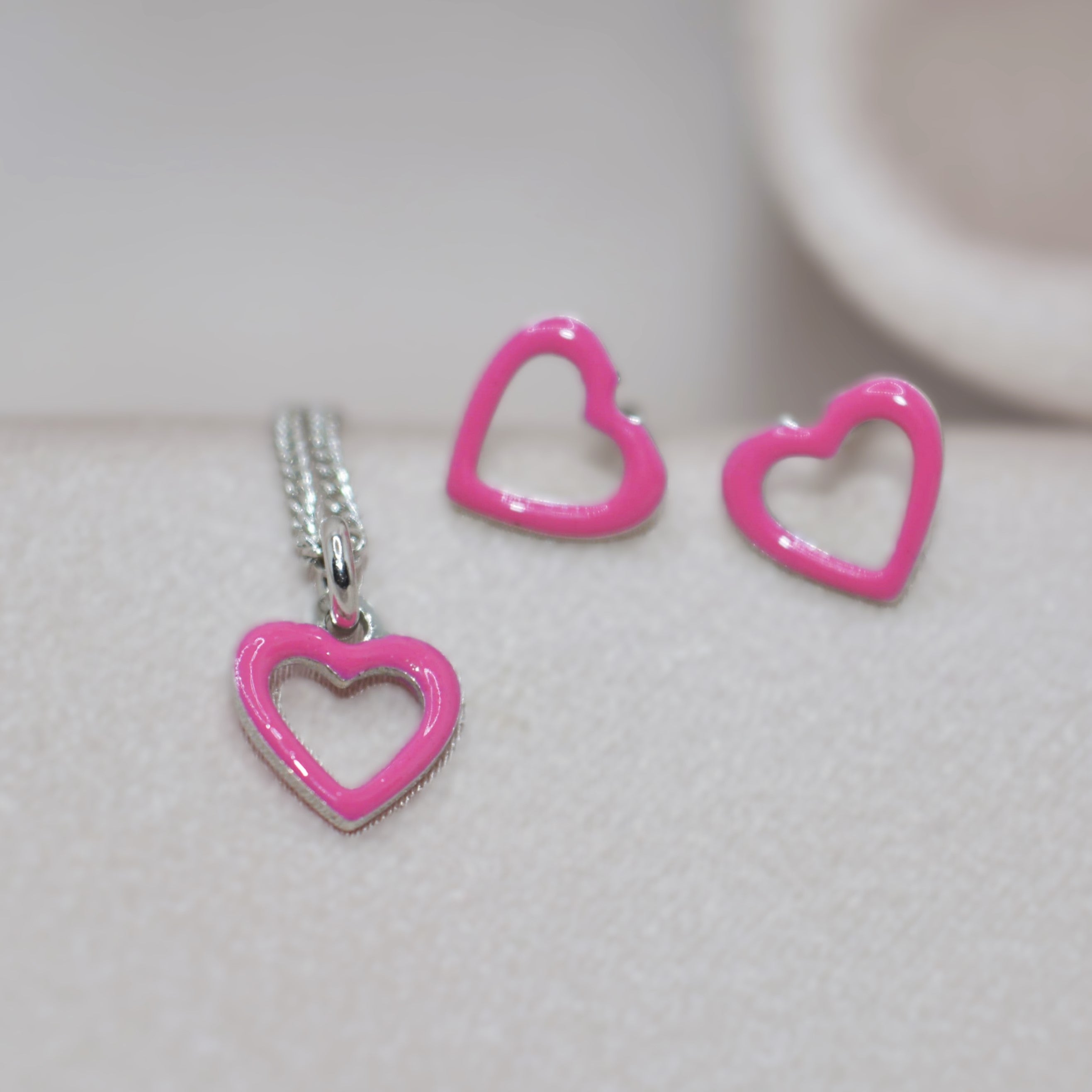 Pink Heart Necklace Set for Kids - 925 Silver Jewelry