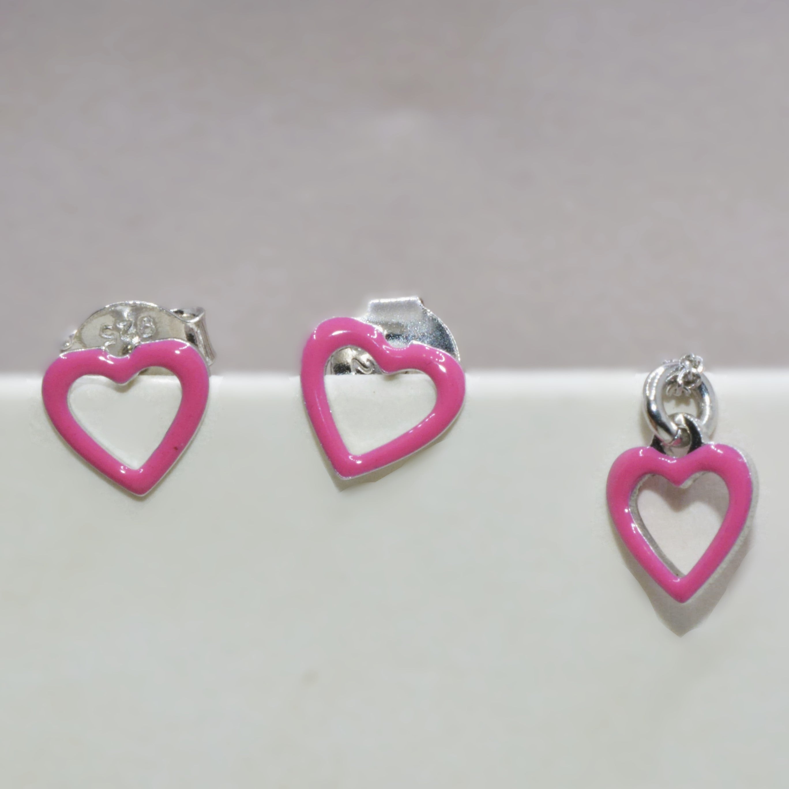 Pink Heart Necklace Set for Kids - 925 Silver Jewelry