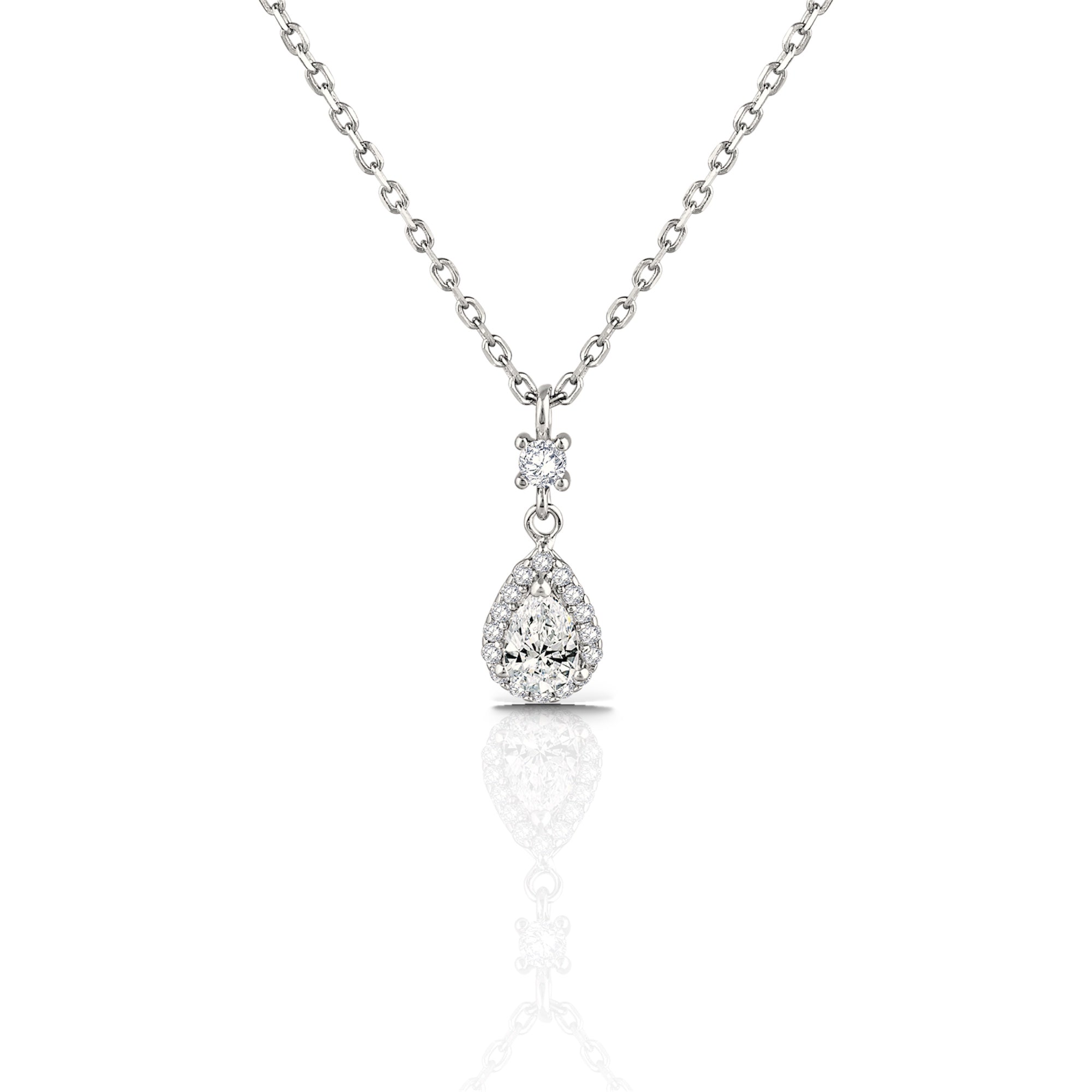 Elegant Teardrop Halo Necklace for Women - 925 Silver Jewelry