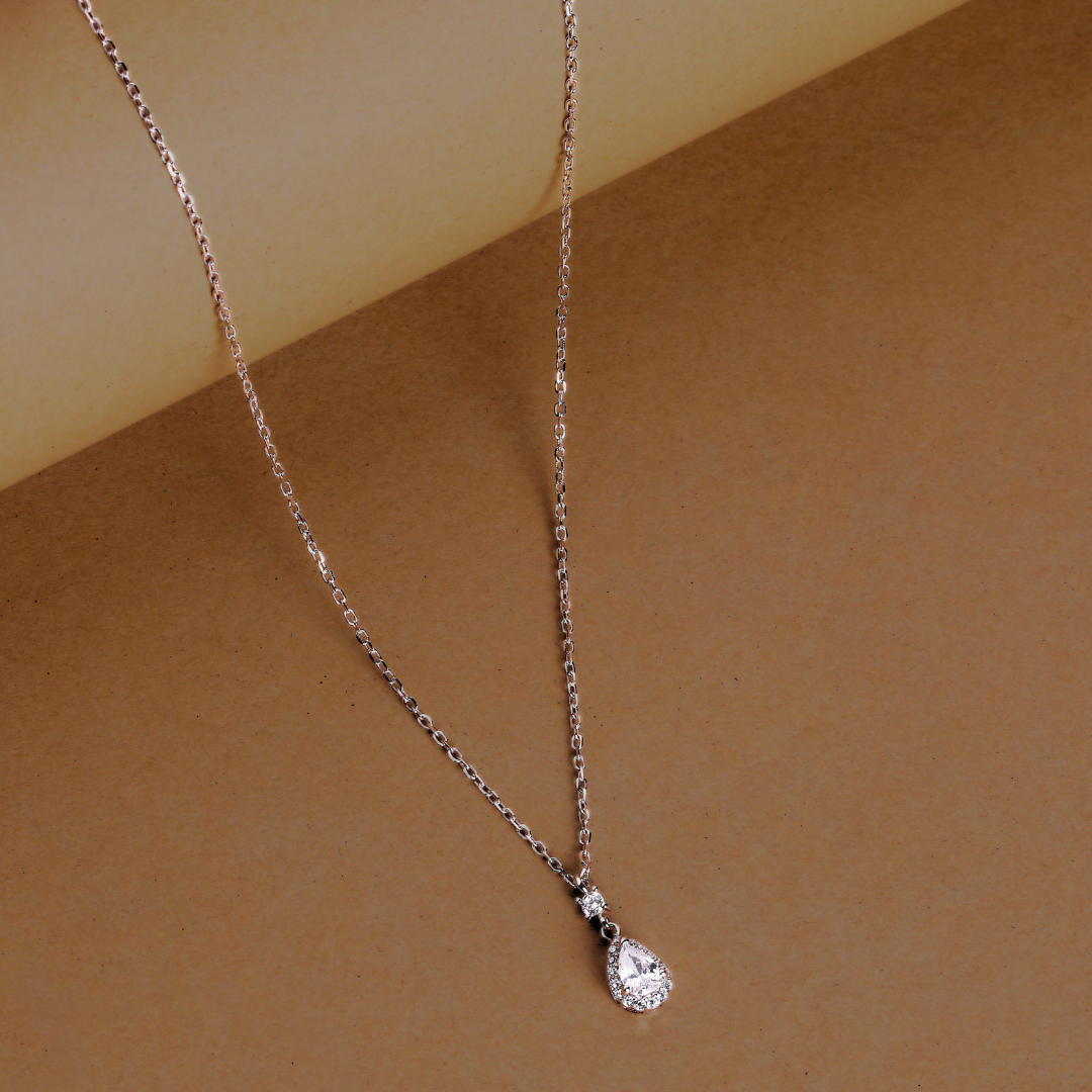 Elegant Teardrop Halo Necklace for Women - 925 Silver Jewelry