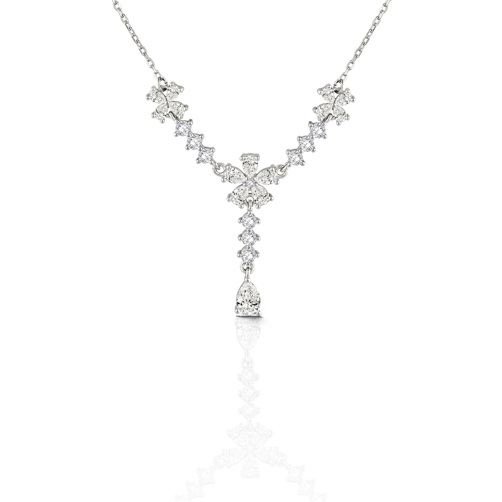 Elegant Floral Diamond Necklace for Women - 925 Silver Jewelry