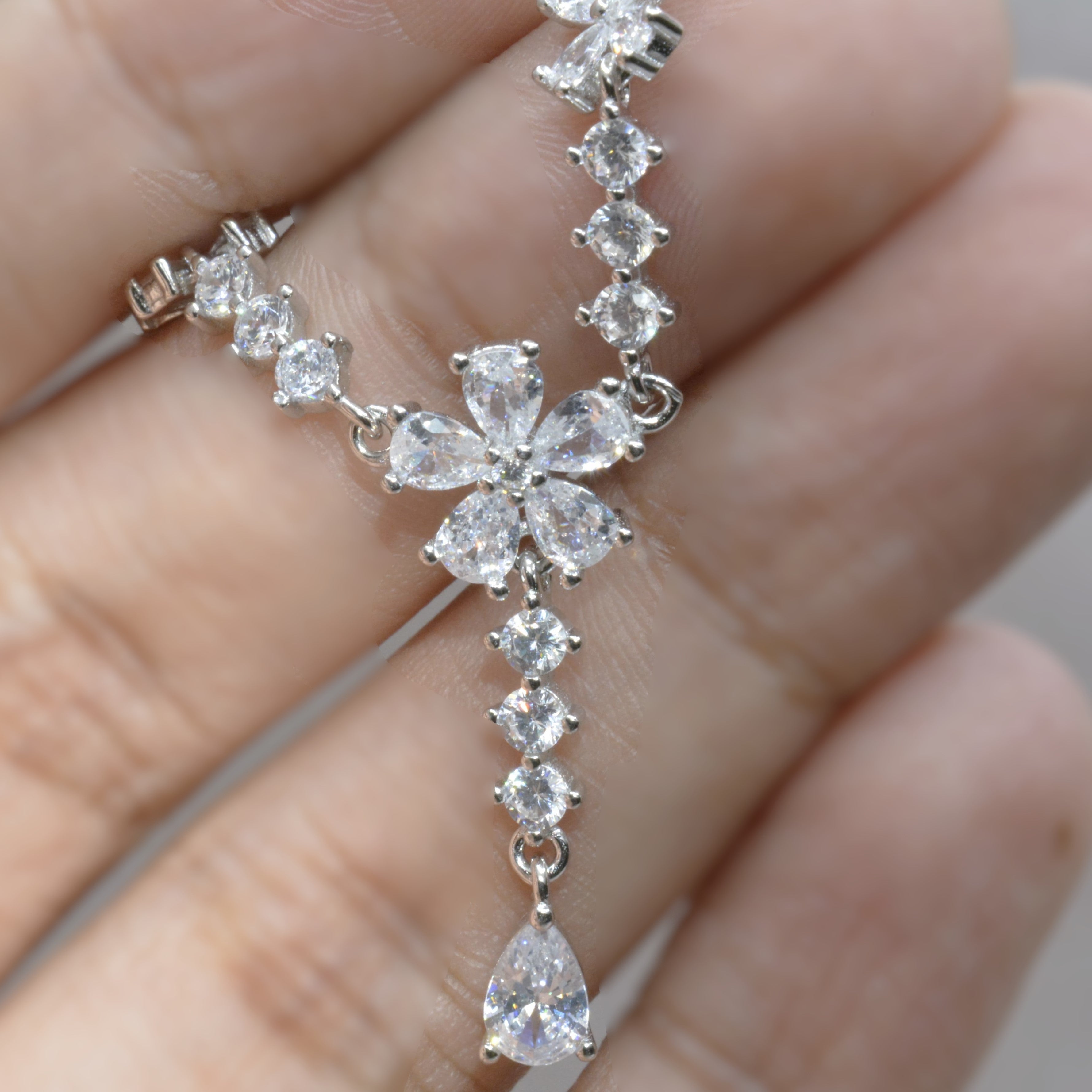 Elegant Floral Diamond Necklace for Women - 925 Silver Jewelry