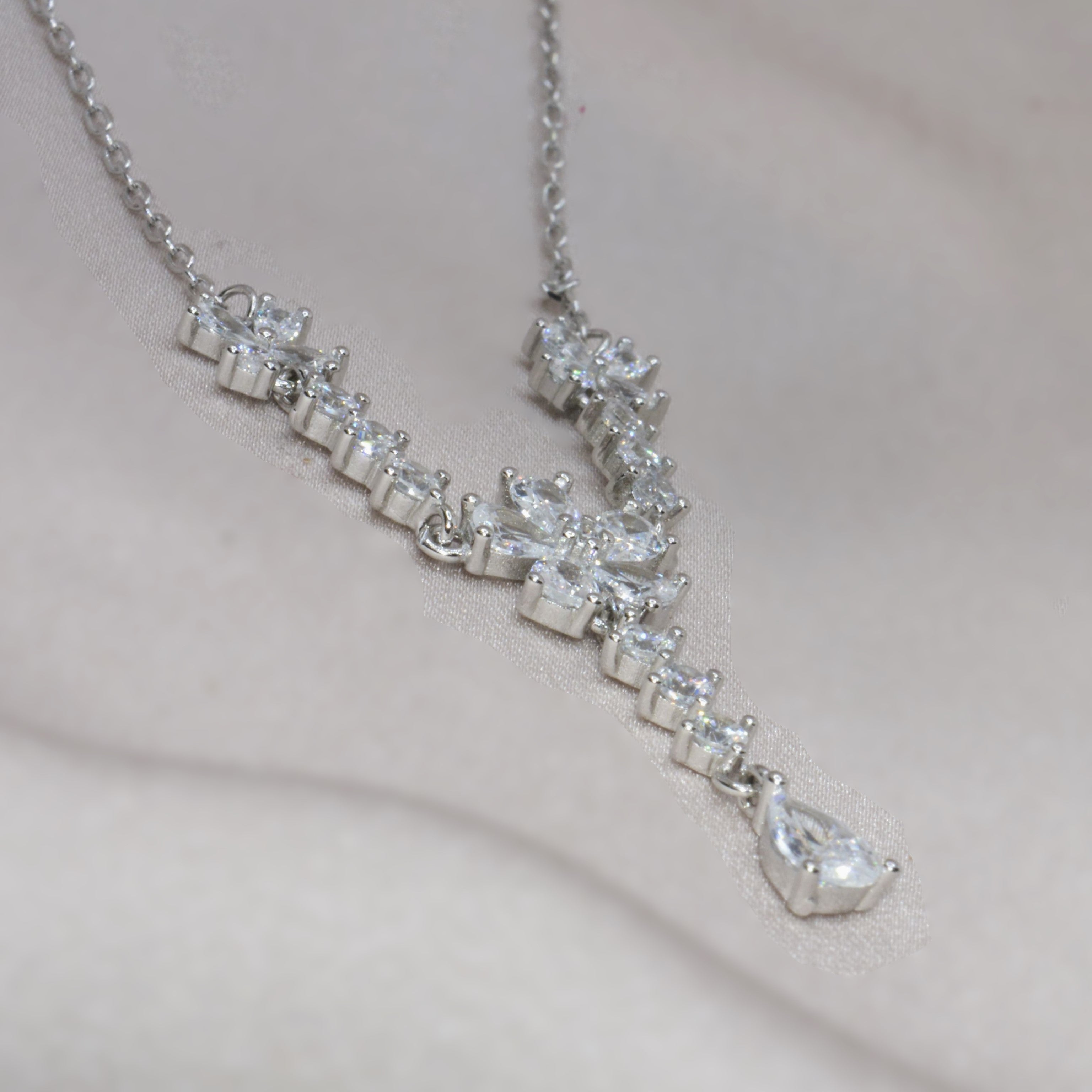 Elegant Floral Diamond Necklace for Women - 925 Silver Jewelry