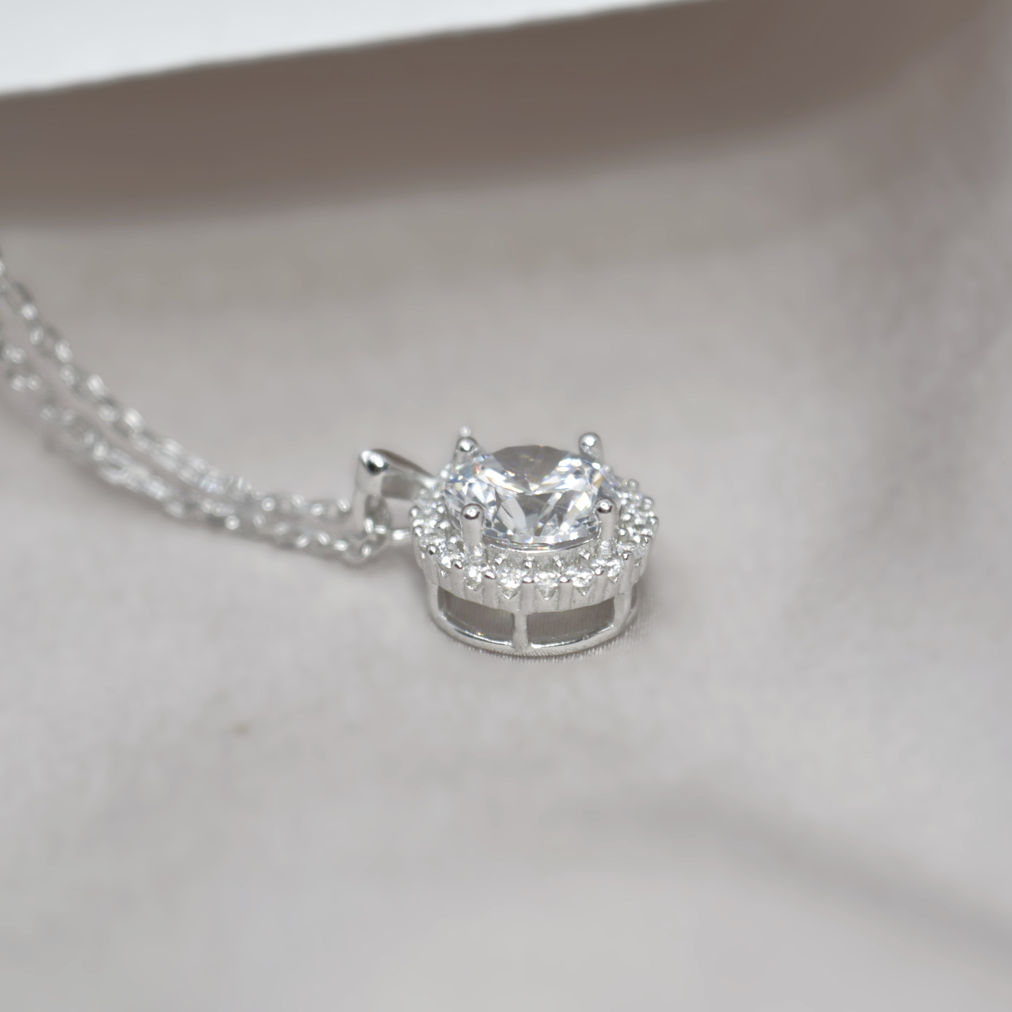 Elegant Diamond Like Halo Necklace for Women - 925 Silver Jewelry