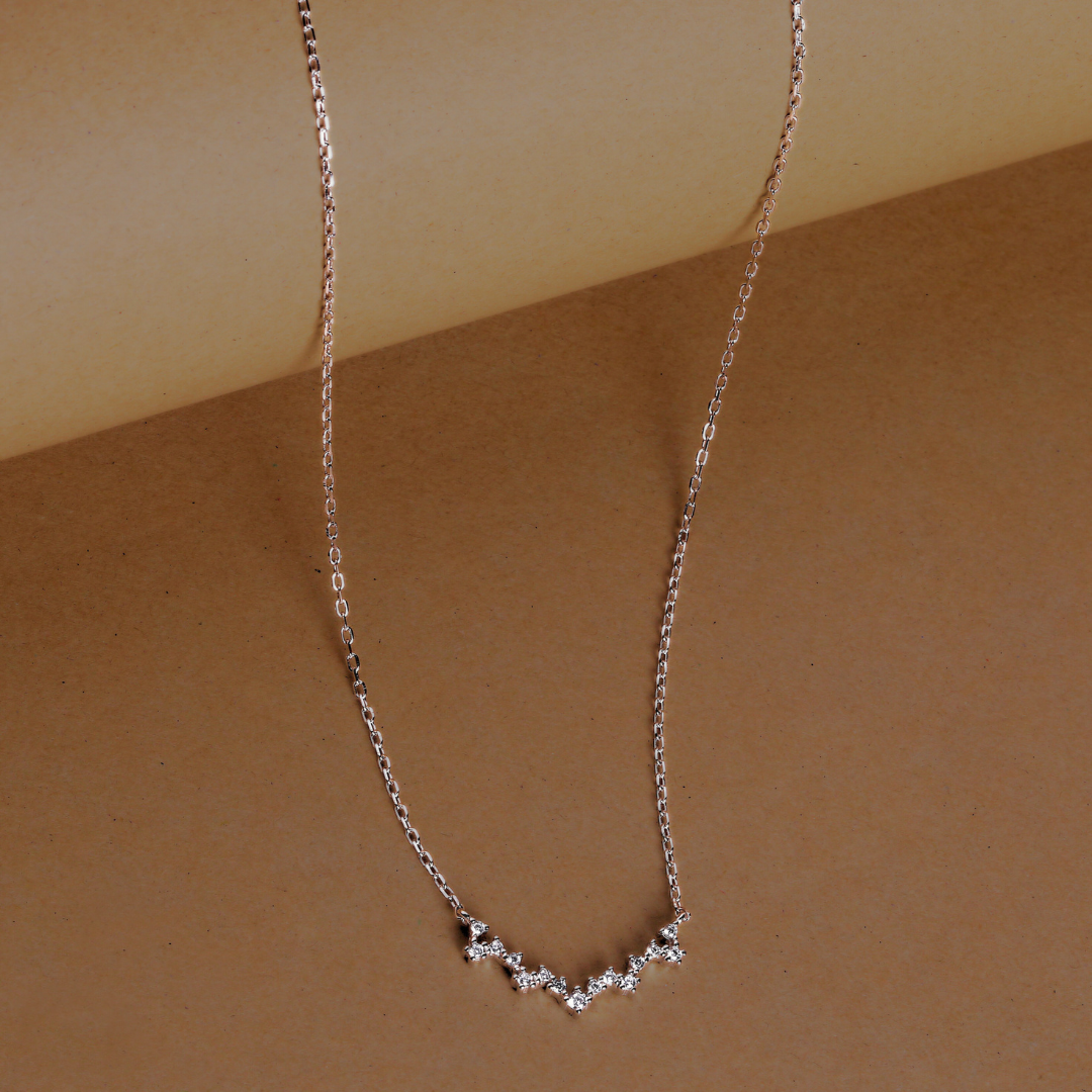 Modern Zigzag Diamond Like Necklace for Women - 925 Silver Jewelry