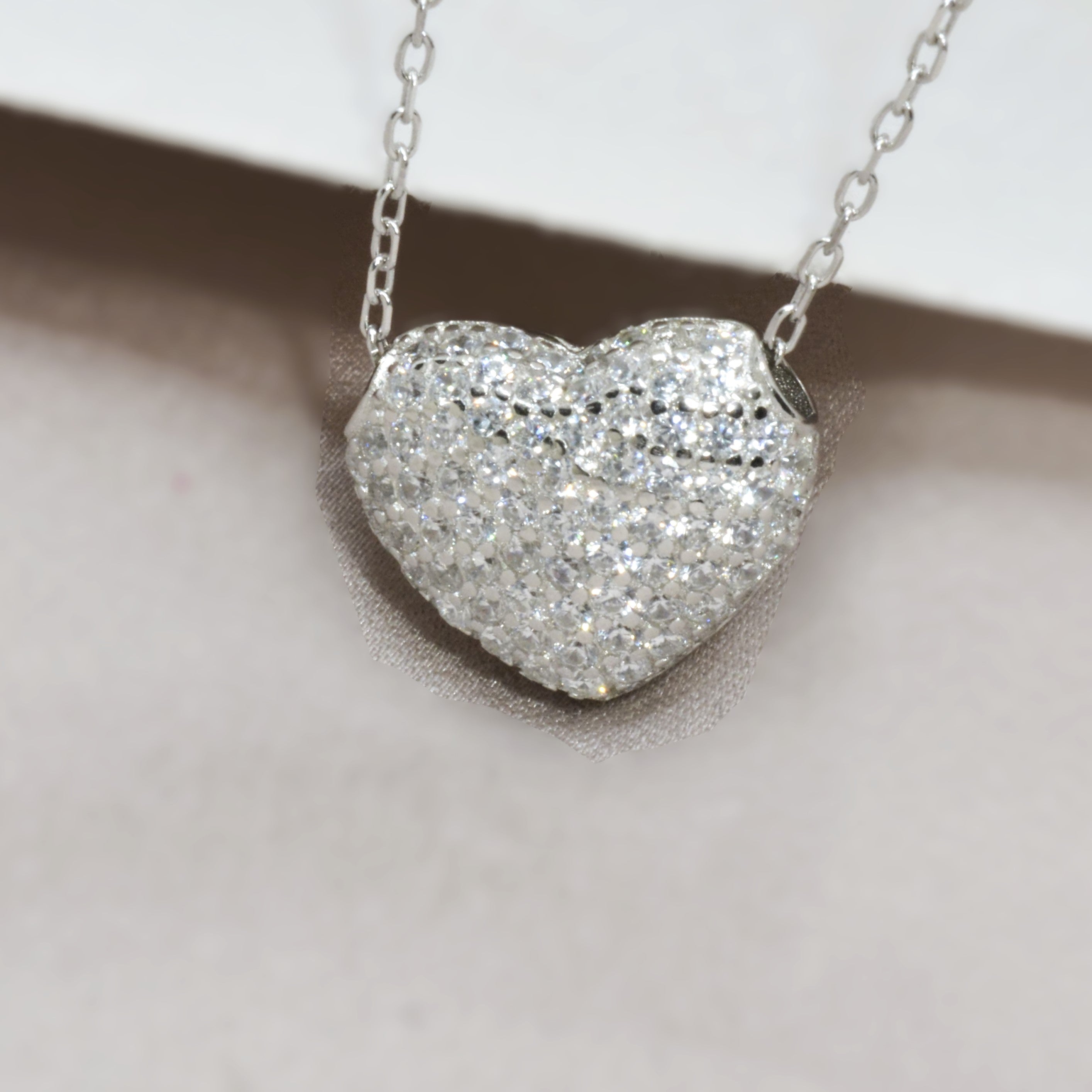 Romantic Heart-Shaped Diamond Like Necklace for Women - 925 Silver Jewelry