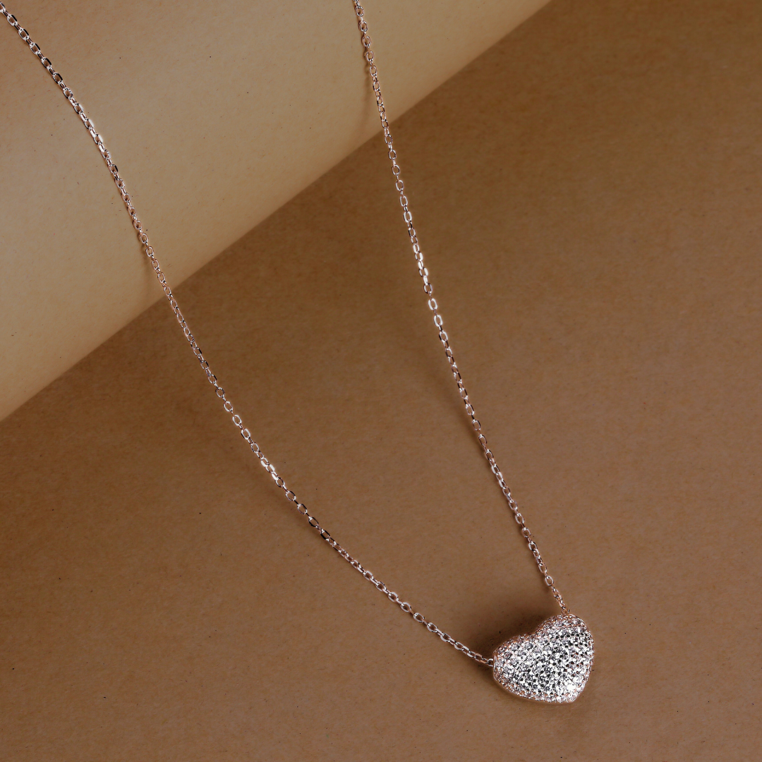 Romantic Heart-Shaped Diamond Like Necklace for Women - 925 Silver Jewelry