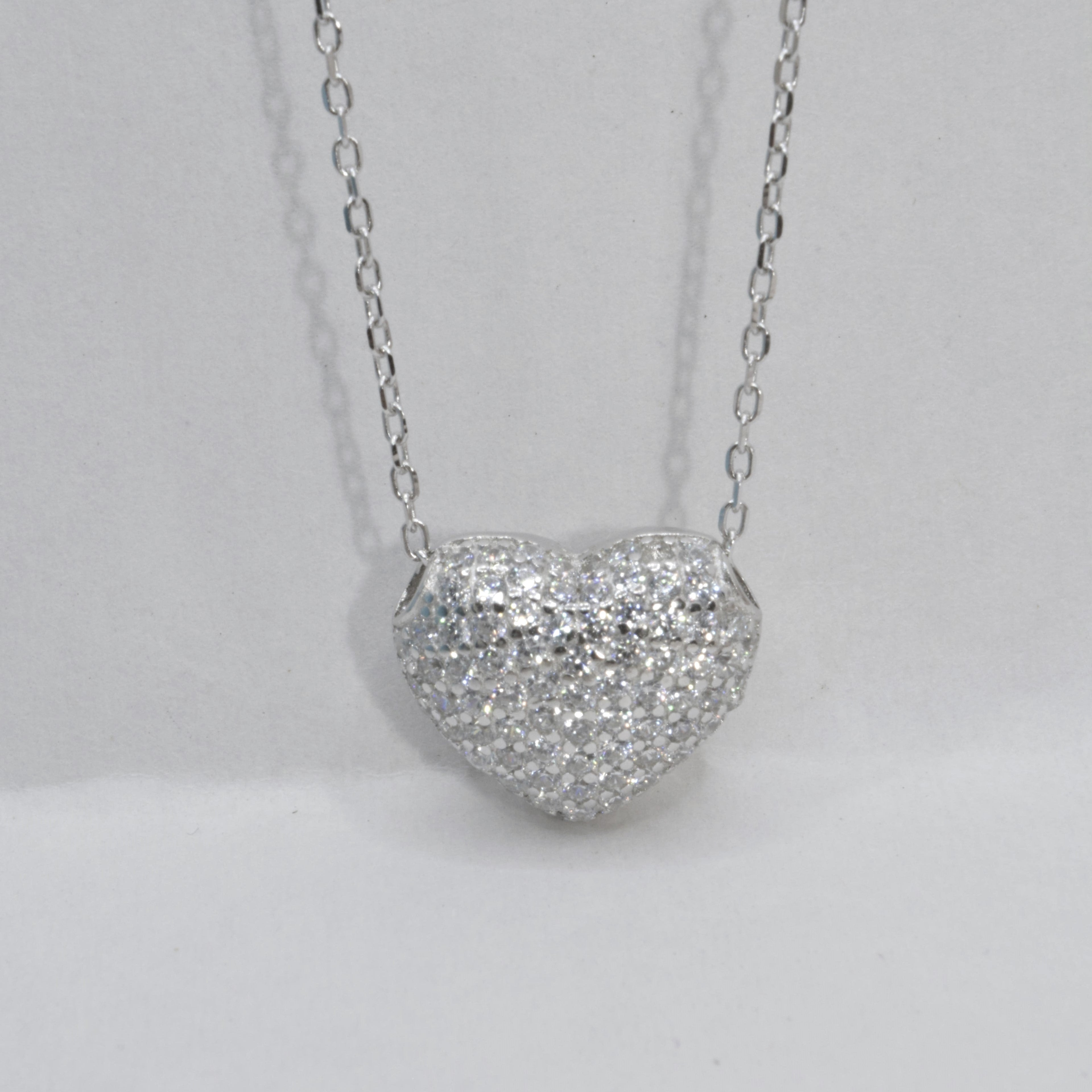 Romantic Heart-Shaped Diamond Like Necklace for Women - 925 Silver Jewelry