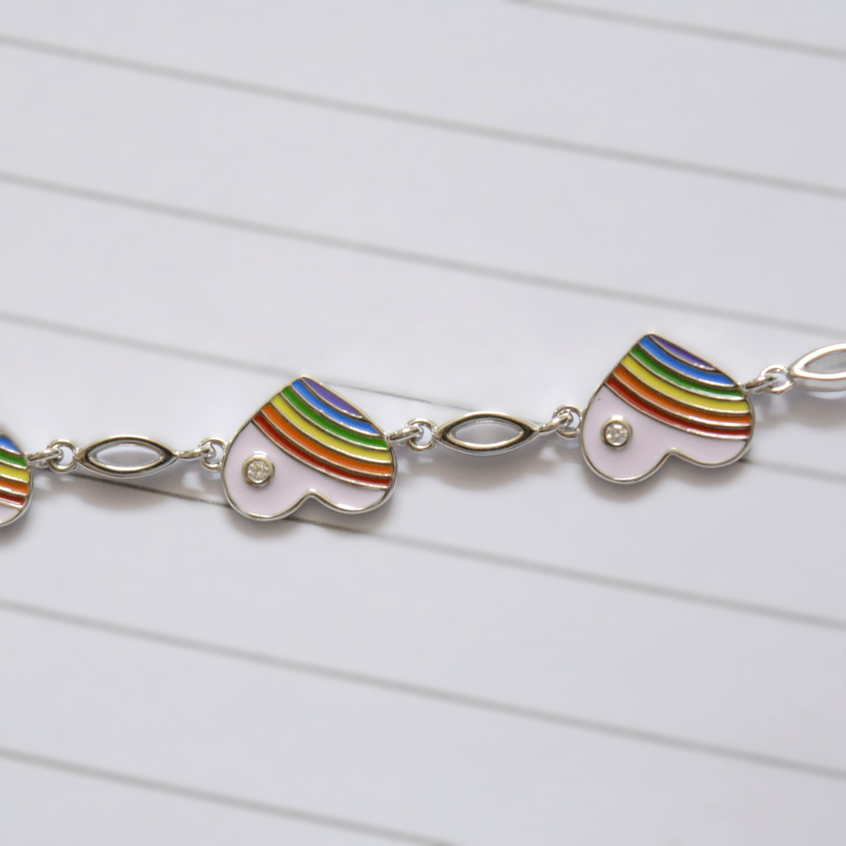 Rainbow Heart Charm Bracelet for Teens - 925 Silver Jewelry