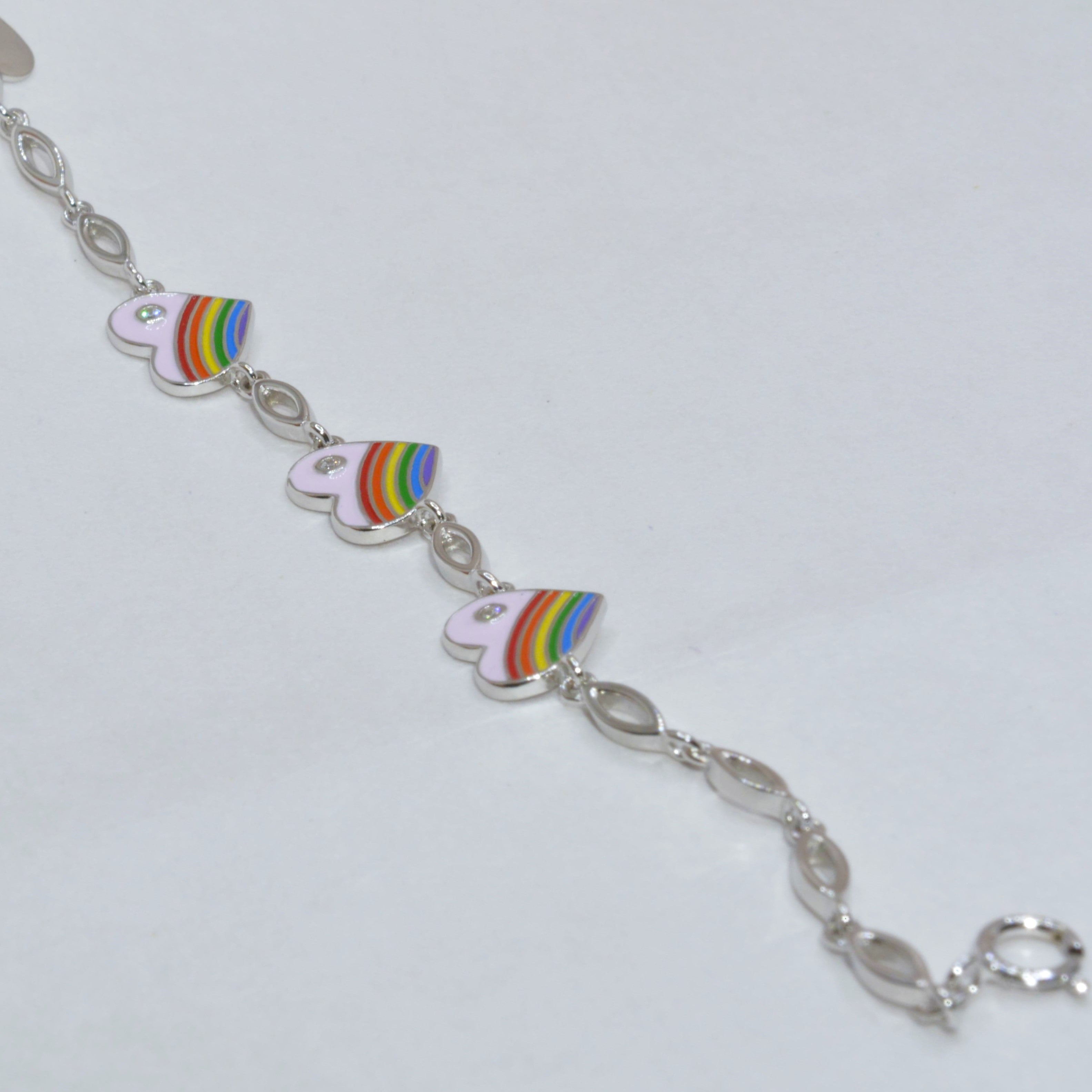 Rainbow Heart Charm Bracelet for Teens - 925 Silver Jewelry