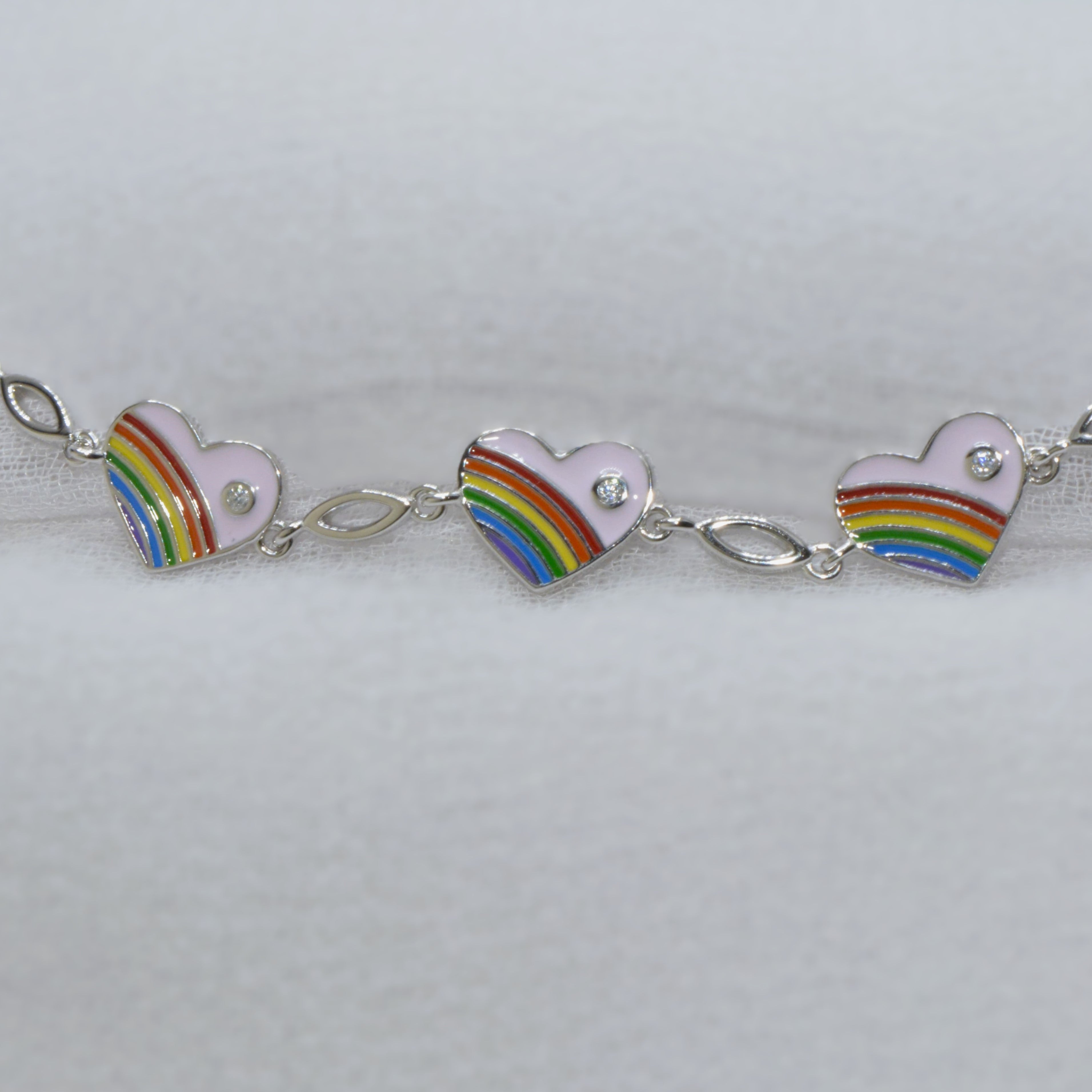 Rainbow Heart Charm Bracelet for Teens - 925 Silver Jewelry