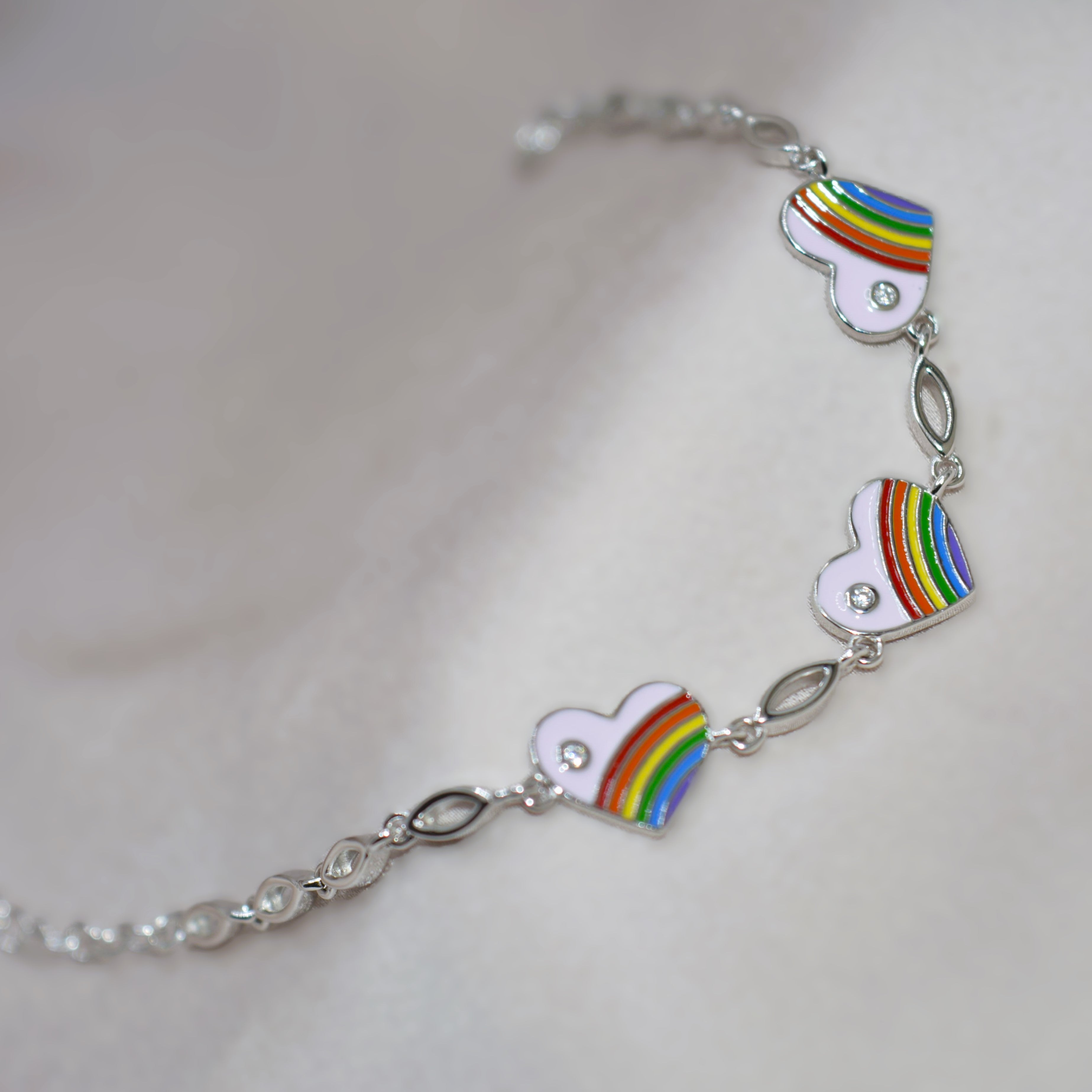 Rainbow Heart Charm Bracelet for Teens - 925 Silver Jewelry