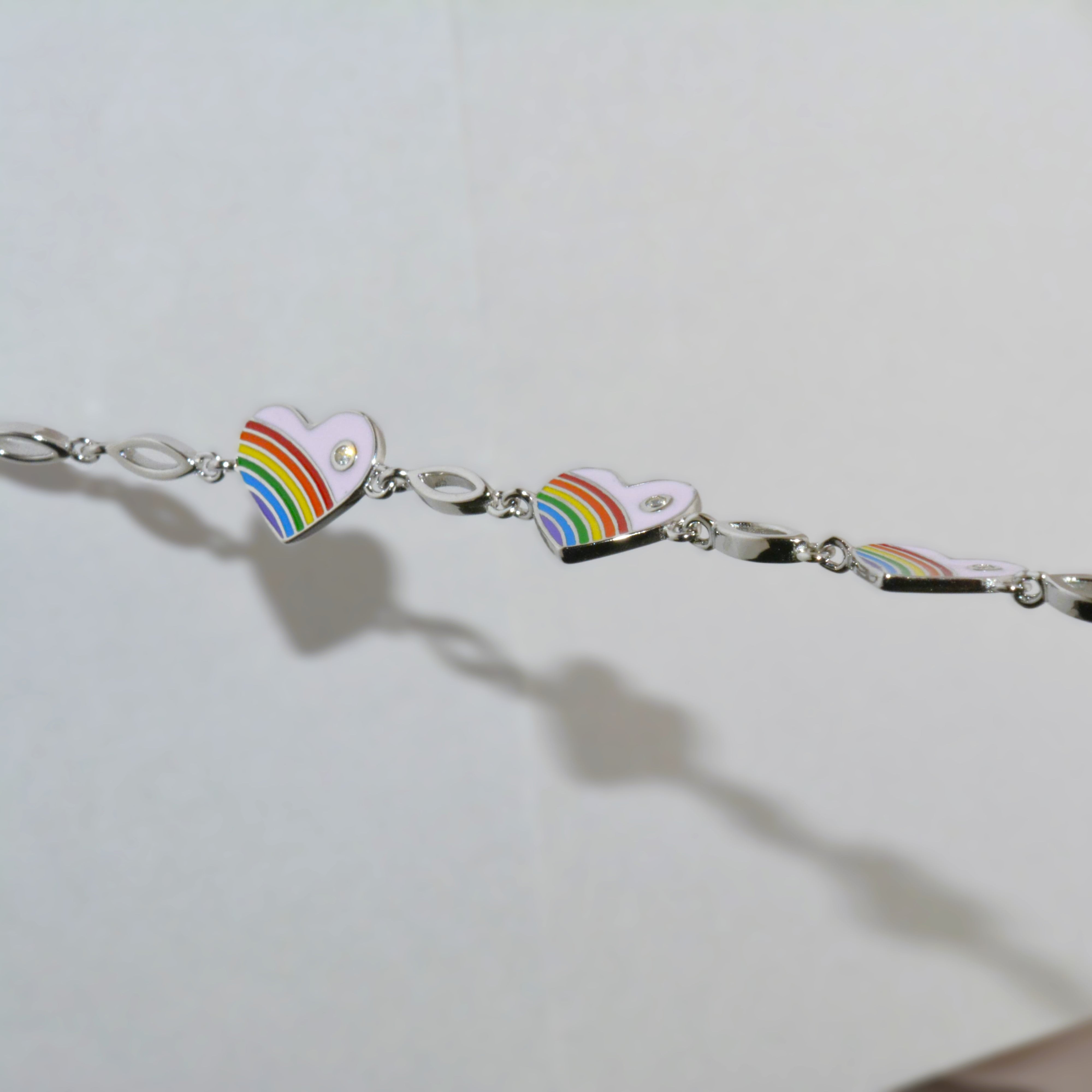 Rainbow Heart Charm Bracelet for Teens - 925 Silver Jewelry