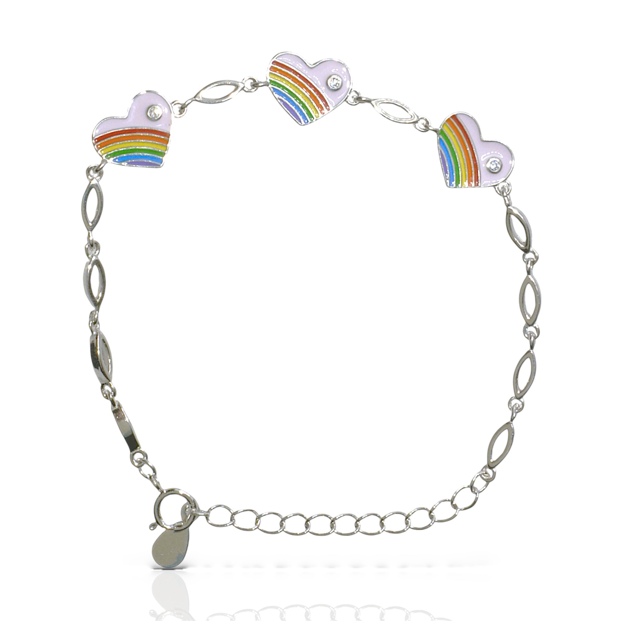 Rainbow Heart Charm Bracelet for Teens - 925 Silver Jewelry