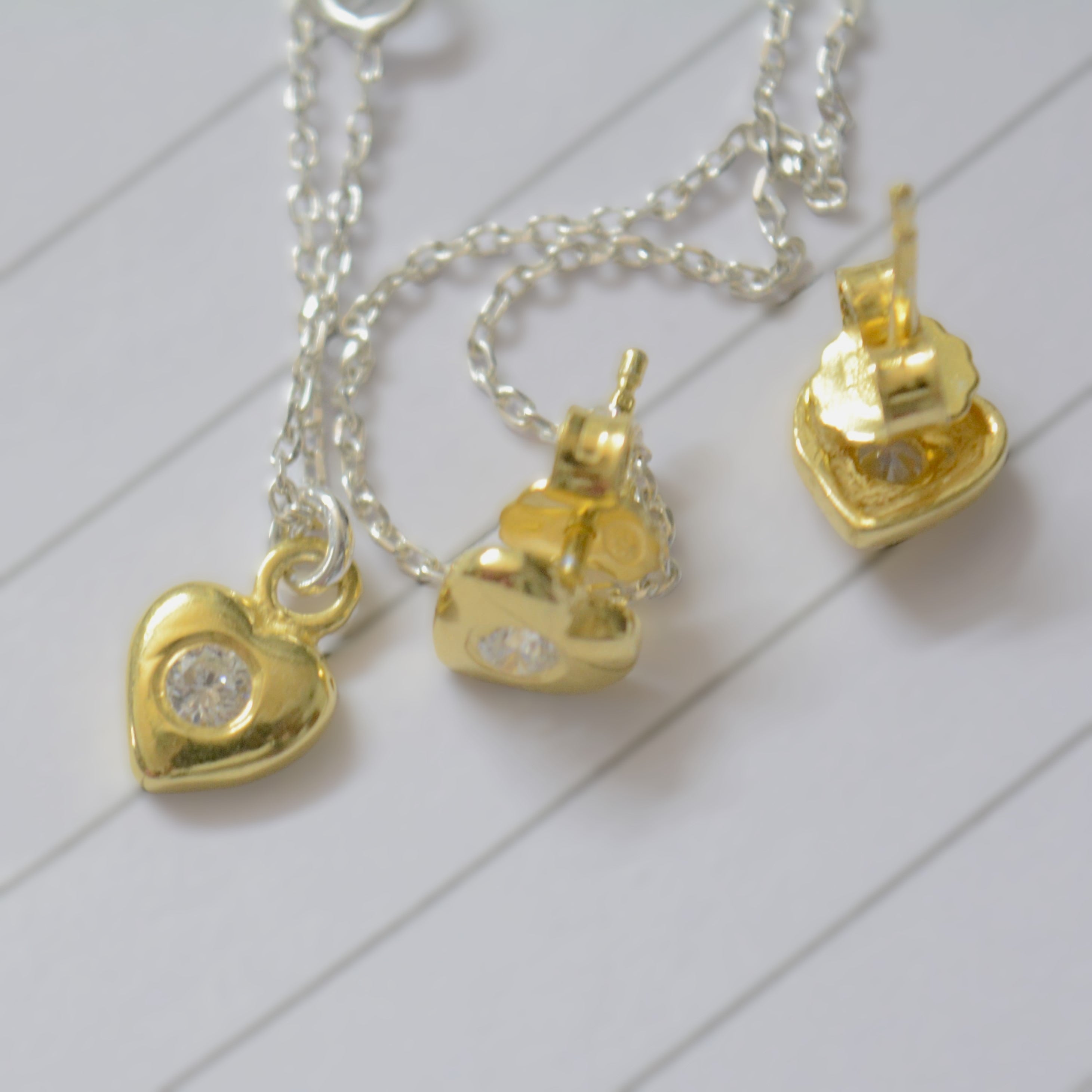 Delicate Golden Heart Necklace Set for Teens - 925 Silver Jewelry