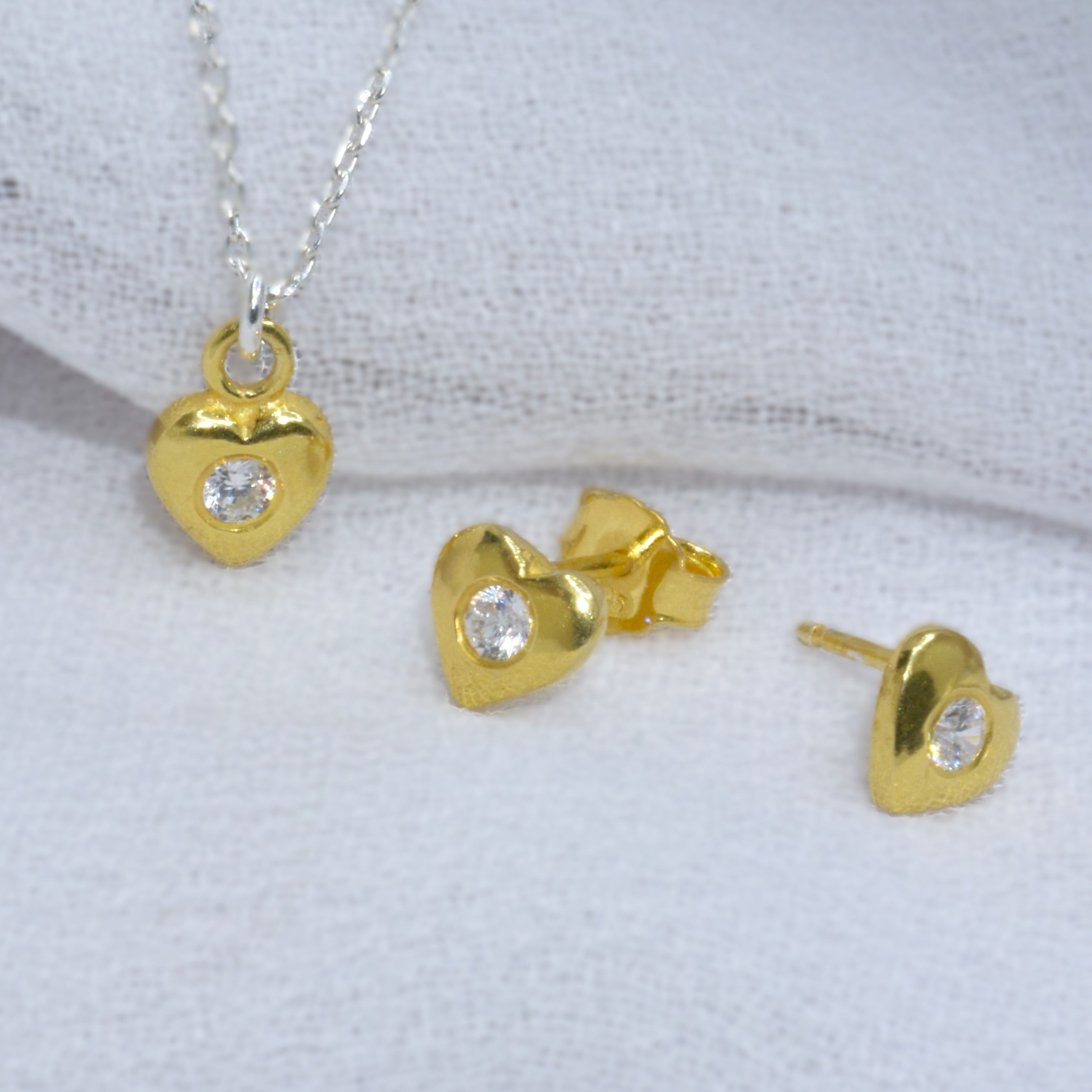 Delicate Golden Heart Necklace Set for Teens - 925 Silver Jewelry