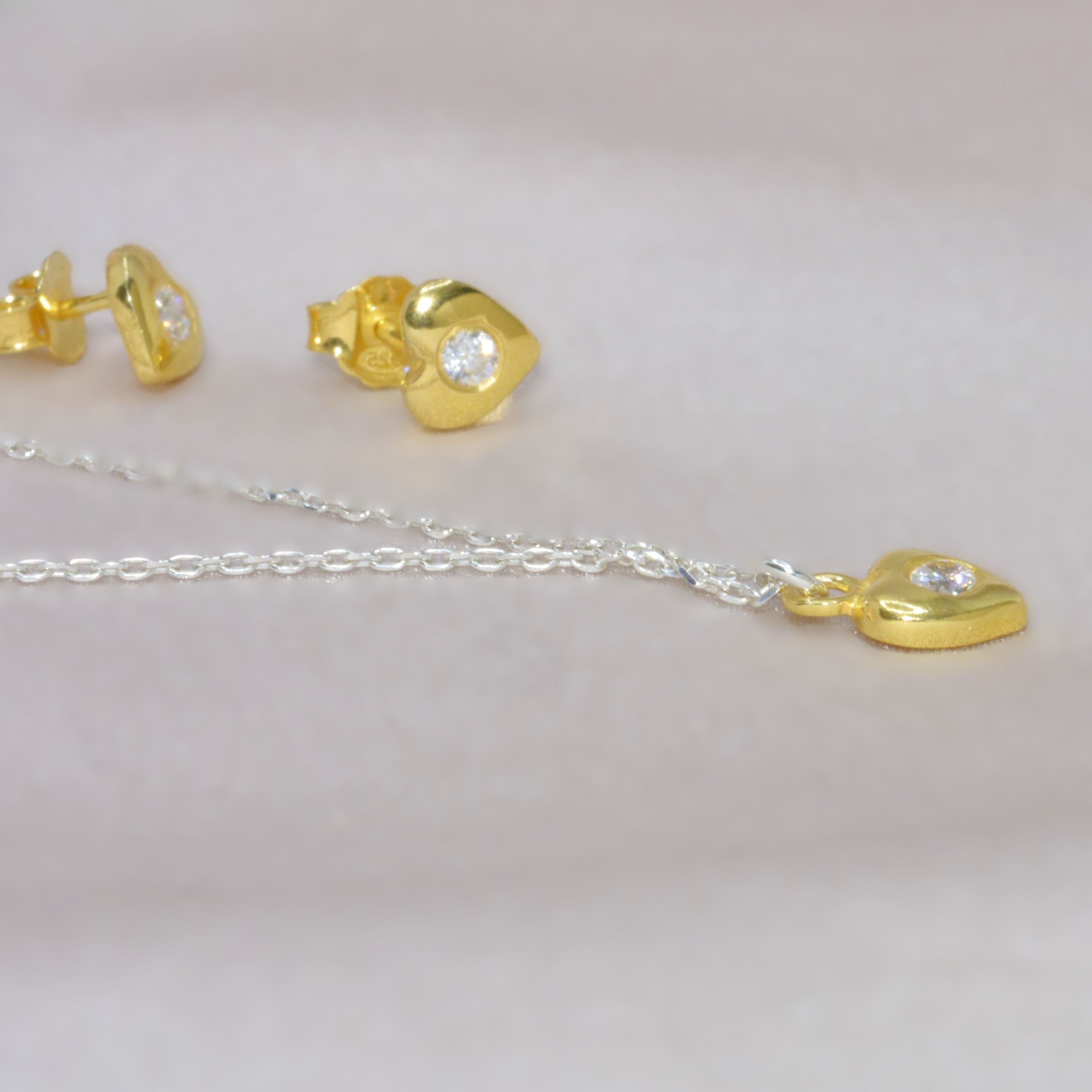 Delicate Golden Heart Necklace Set for Teens - 925 Silver Jewelry