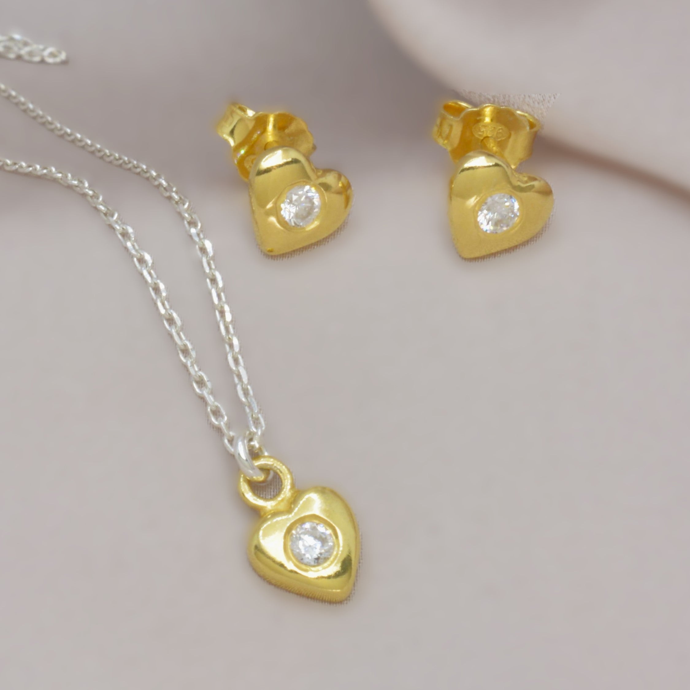 Delicate Golden Heart Necklace Set for Teens - 925 Silver Jewelry