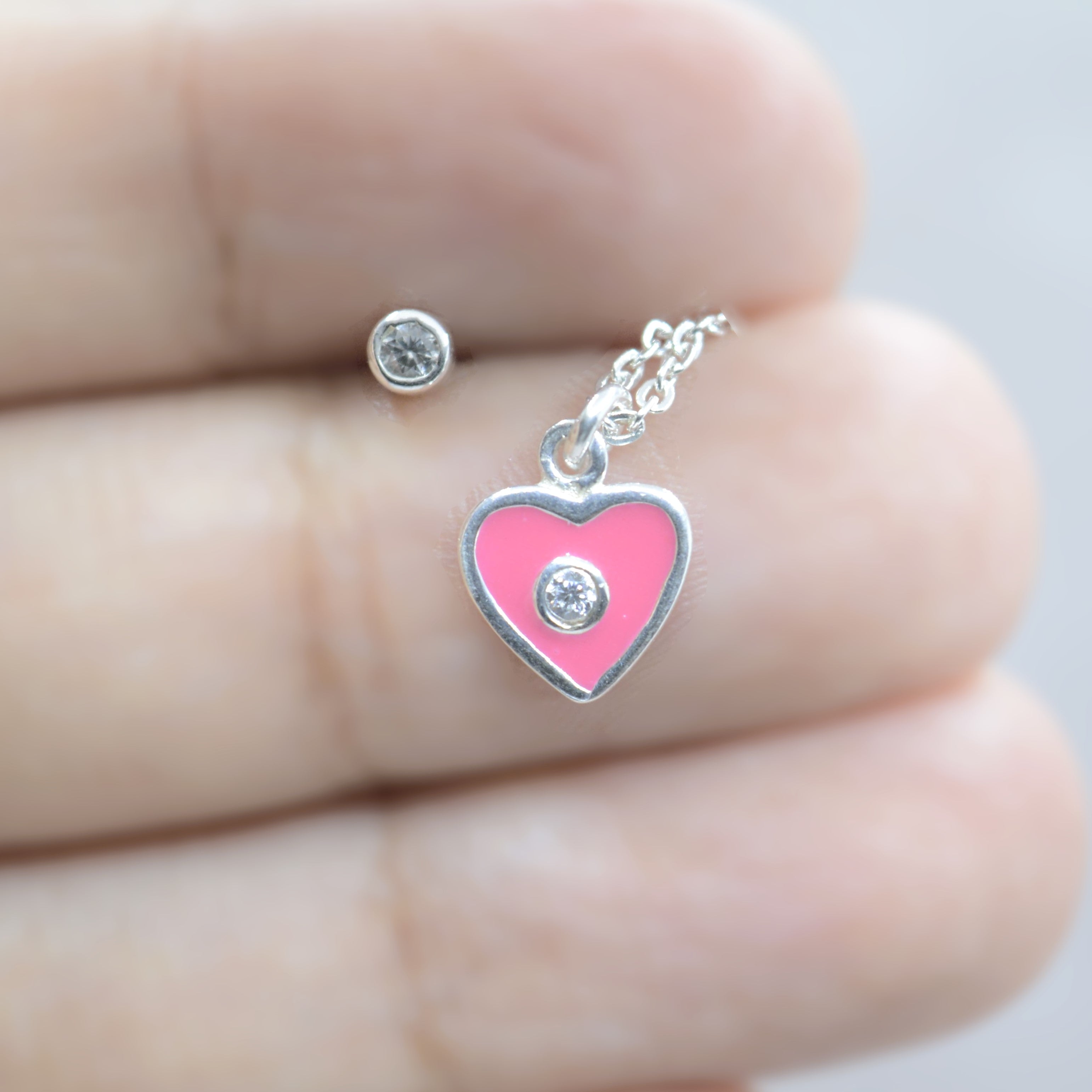 Delicate Pink Heart Necklace Set for Teens - 925 Silver Jewelry