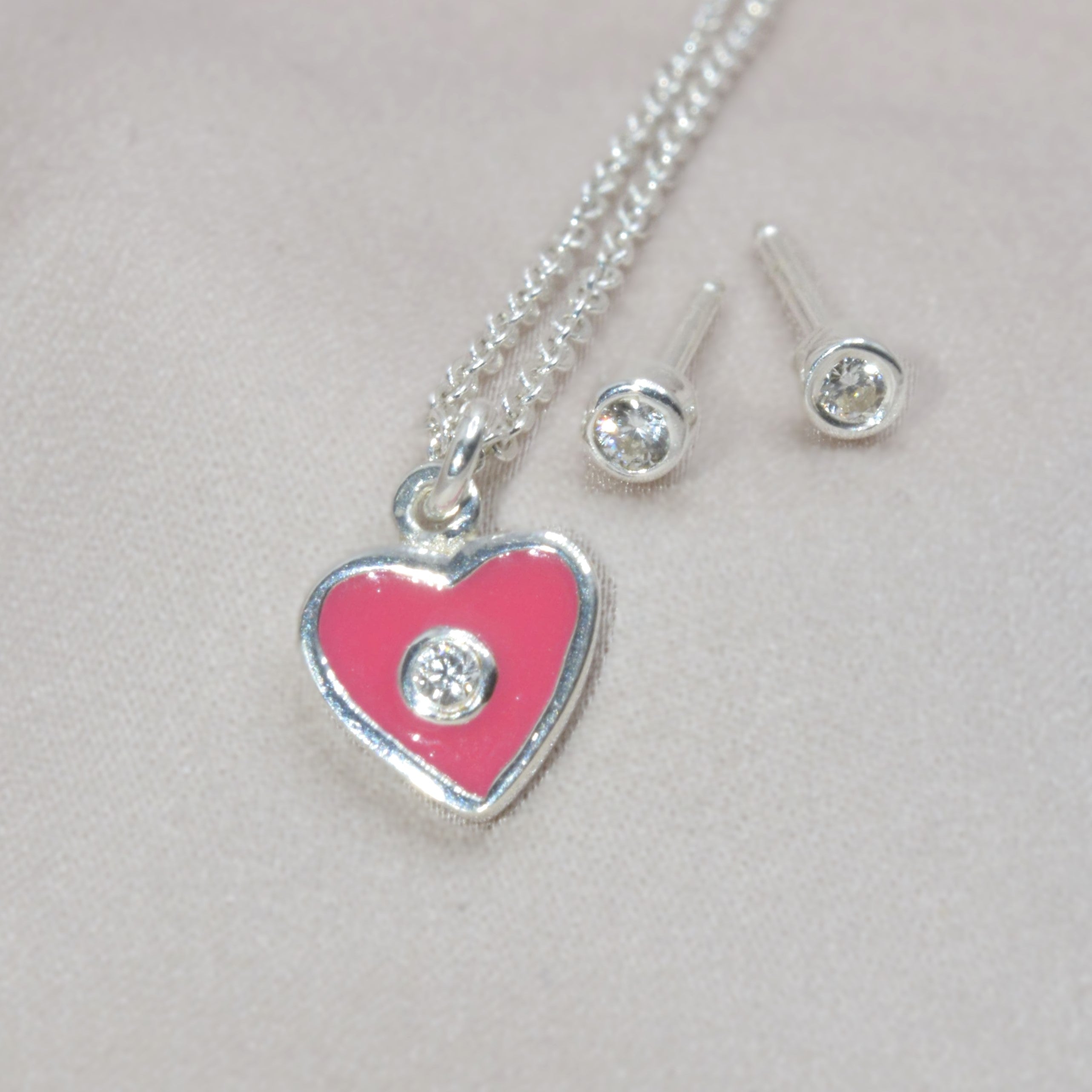 Delicate Pink Heart Necklace Set for Teens - 925 Silver Jewelry