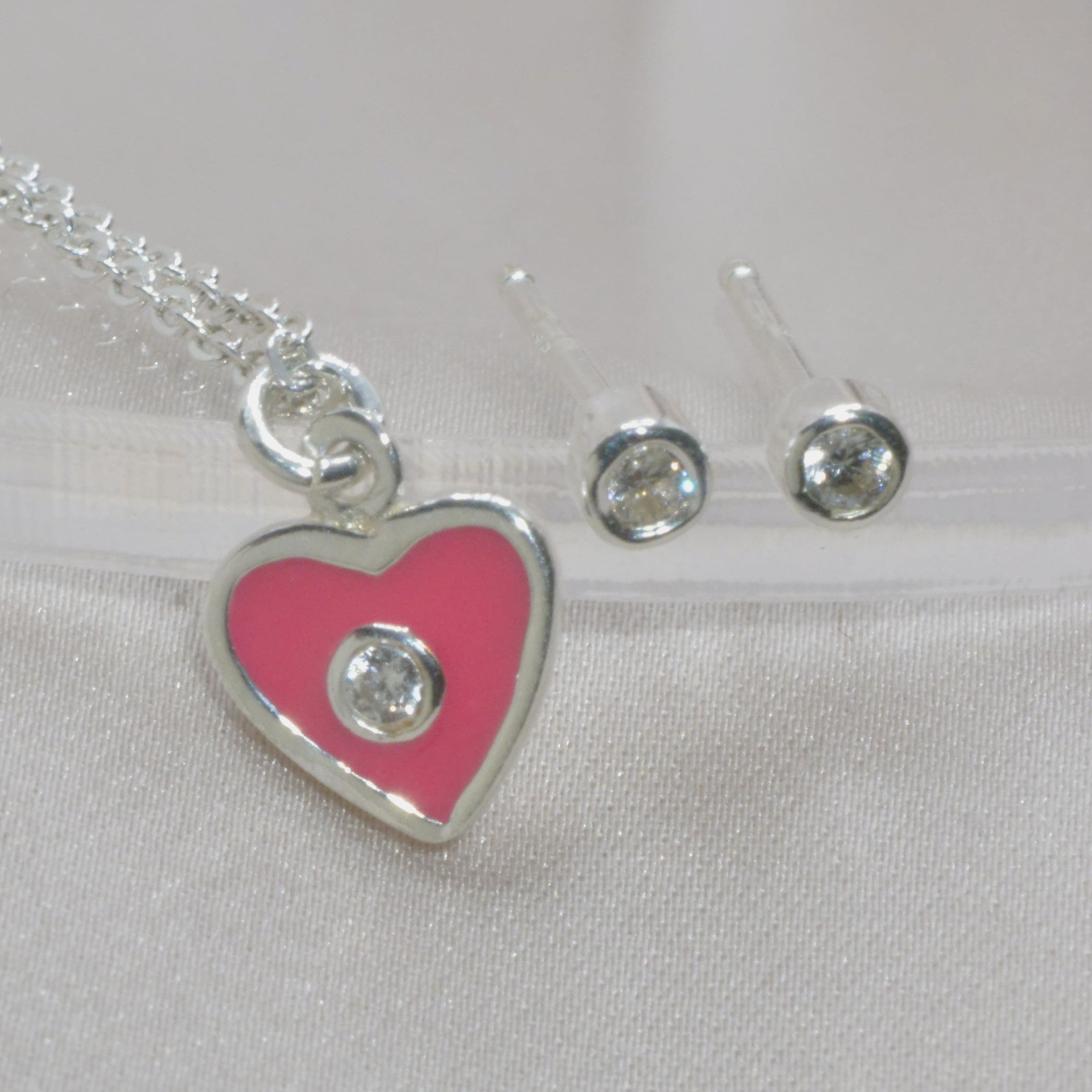 Delicate Pink Heart Necklace Set for Teens - 925 Silver Jewelry